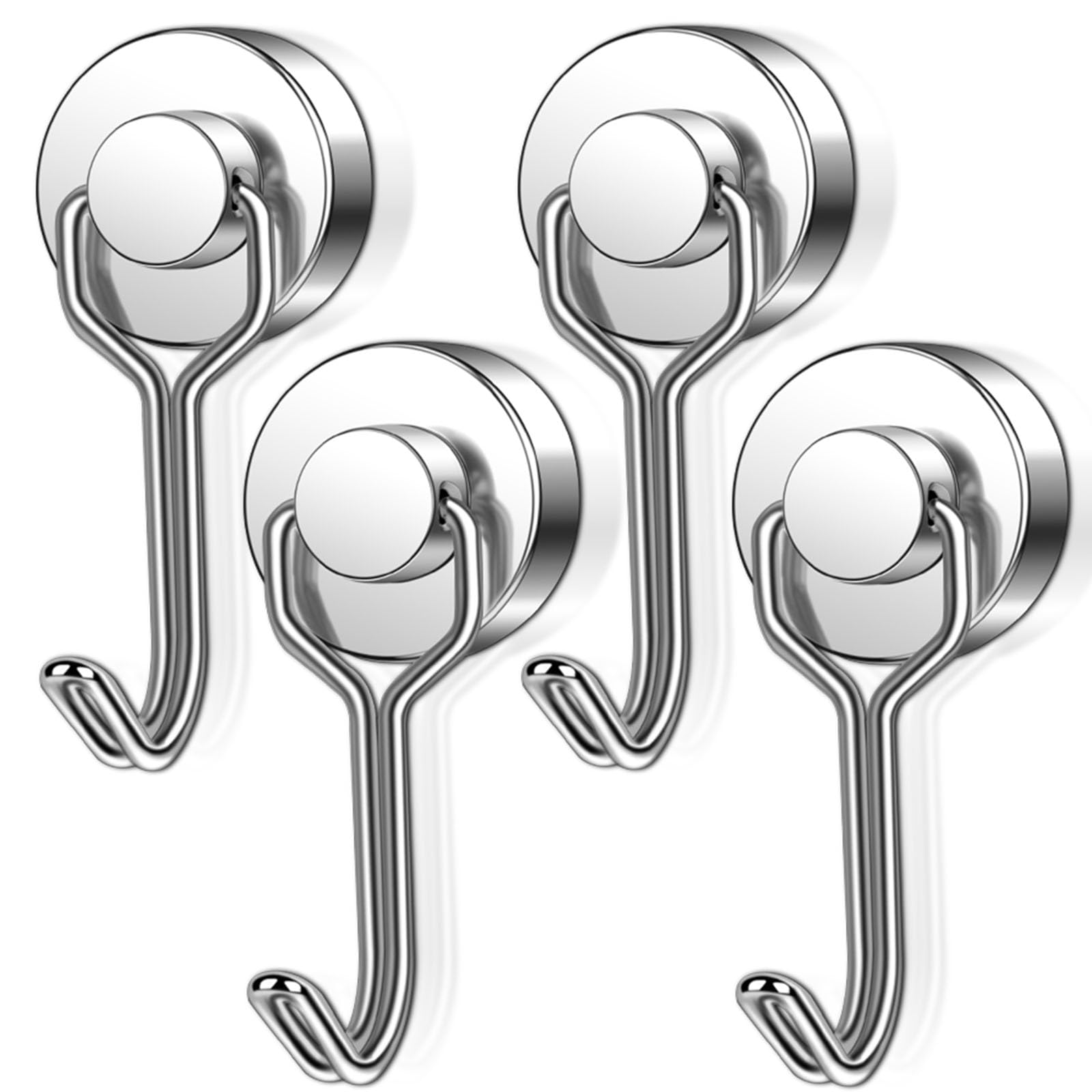 Swihorab Extra Strong 20 mm Neodymium Magnetic Hooks, 4 Pack, Silver, Steel & Neodymium, Industrial Style, 15 kg Capacity