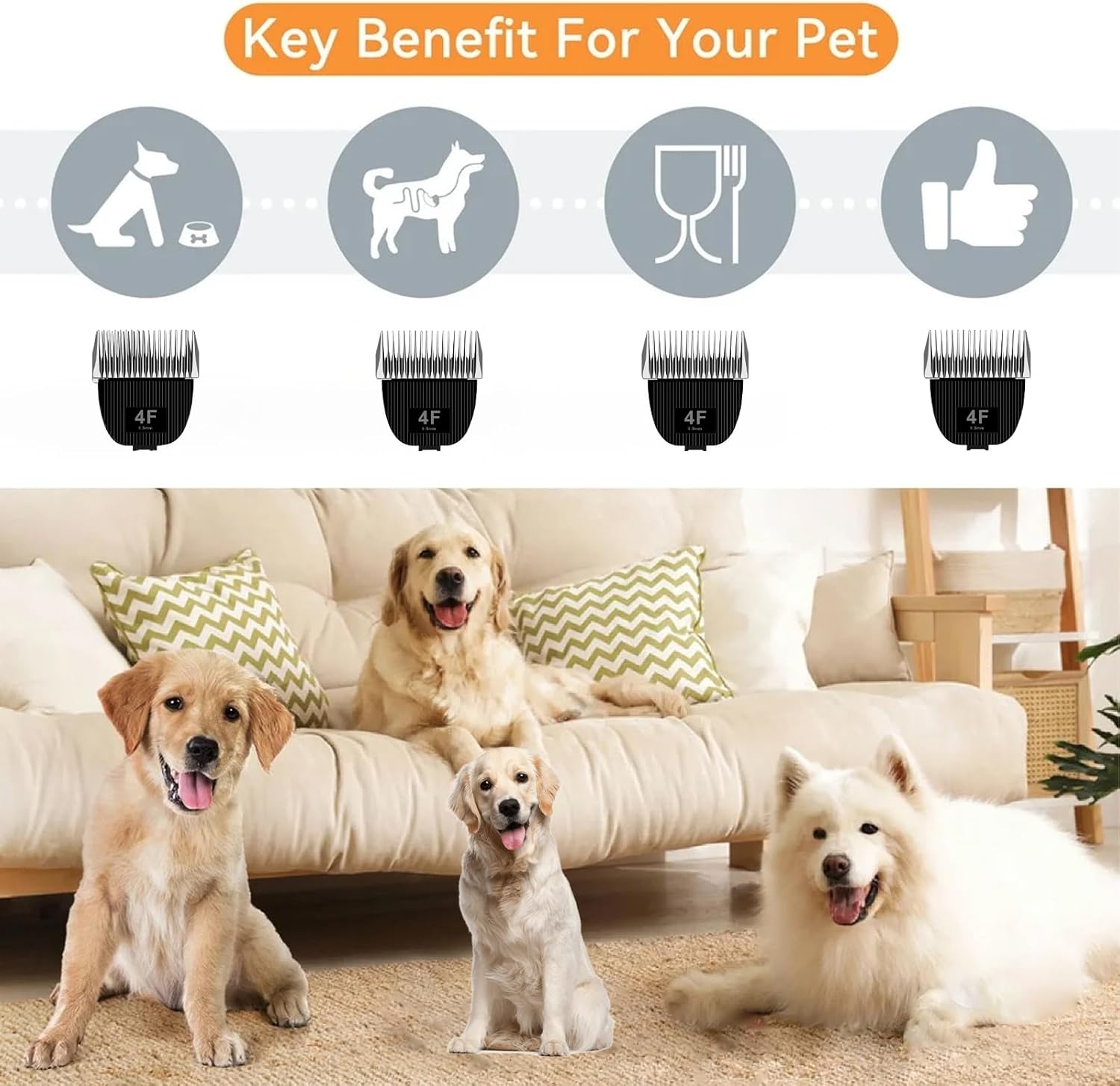 Replacement Blade for nebot P1 Pro Pet Grooming Kit & Vacuum,Size-4F Cut Length 3/8"(9.5mm),Made of Ceramic Blade & Stainless Steel Blade