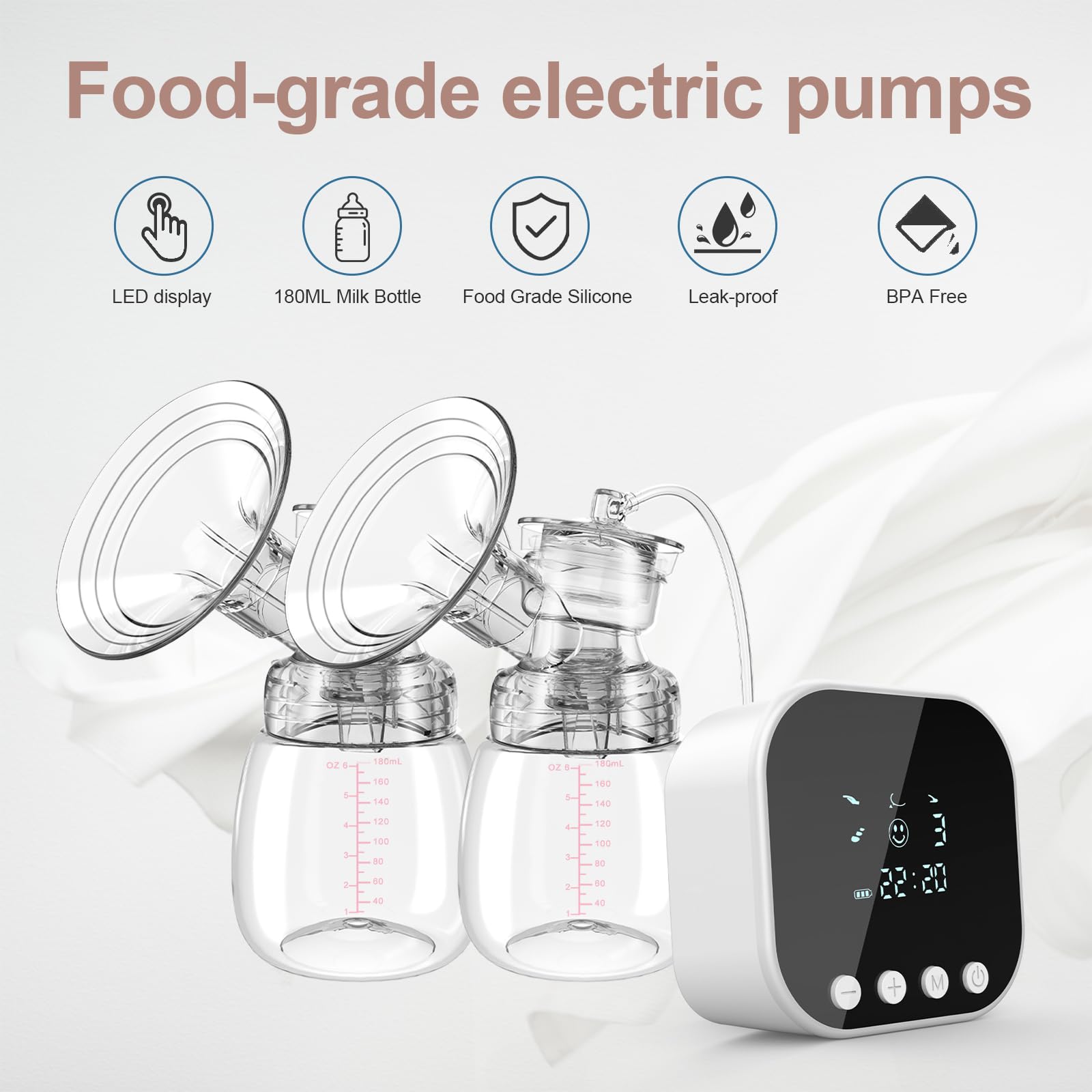 Tire-lait électrique portable, double extracteur de lait avec 4 modes et 9 niveaux d'aspiration, rechargeable, sans BPA pour voyages et maison
