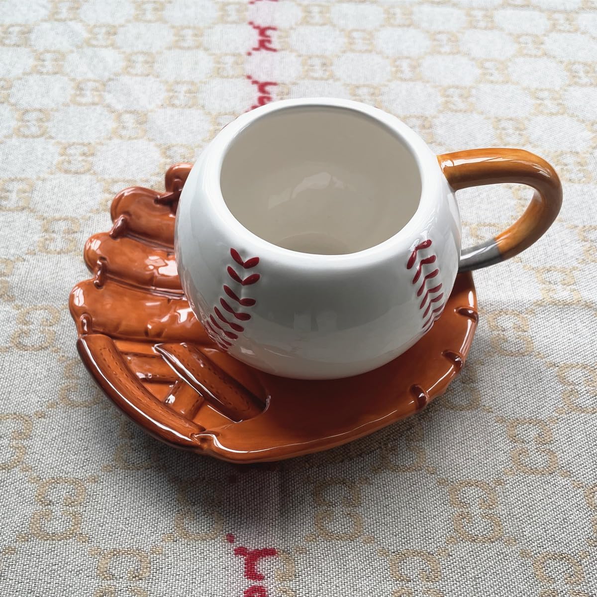 Amazon.com | FORLONG Ceramic Large Coffee Mug and Saucer set, 3D Handmade  and Hand-painted Baseball and Gloves Design Tea Mug, 12oz: Coffee Cups &  Mugs