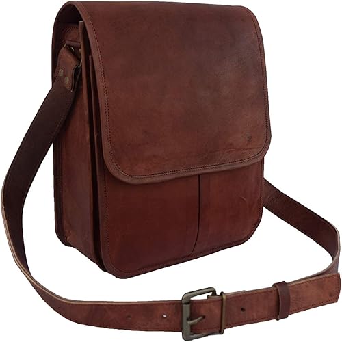 11 x 9 pulgadas cuero genuino mensajero bandolera bandolera unisex bolsa vertical, Marrón