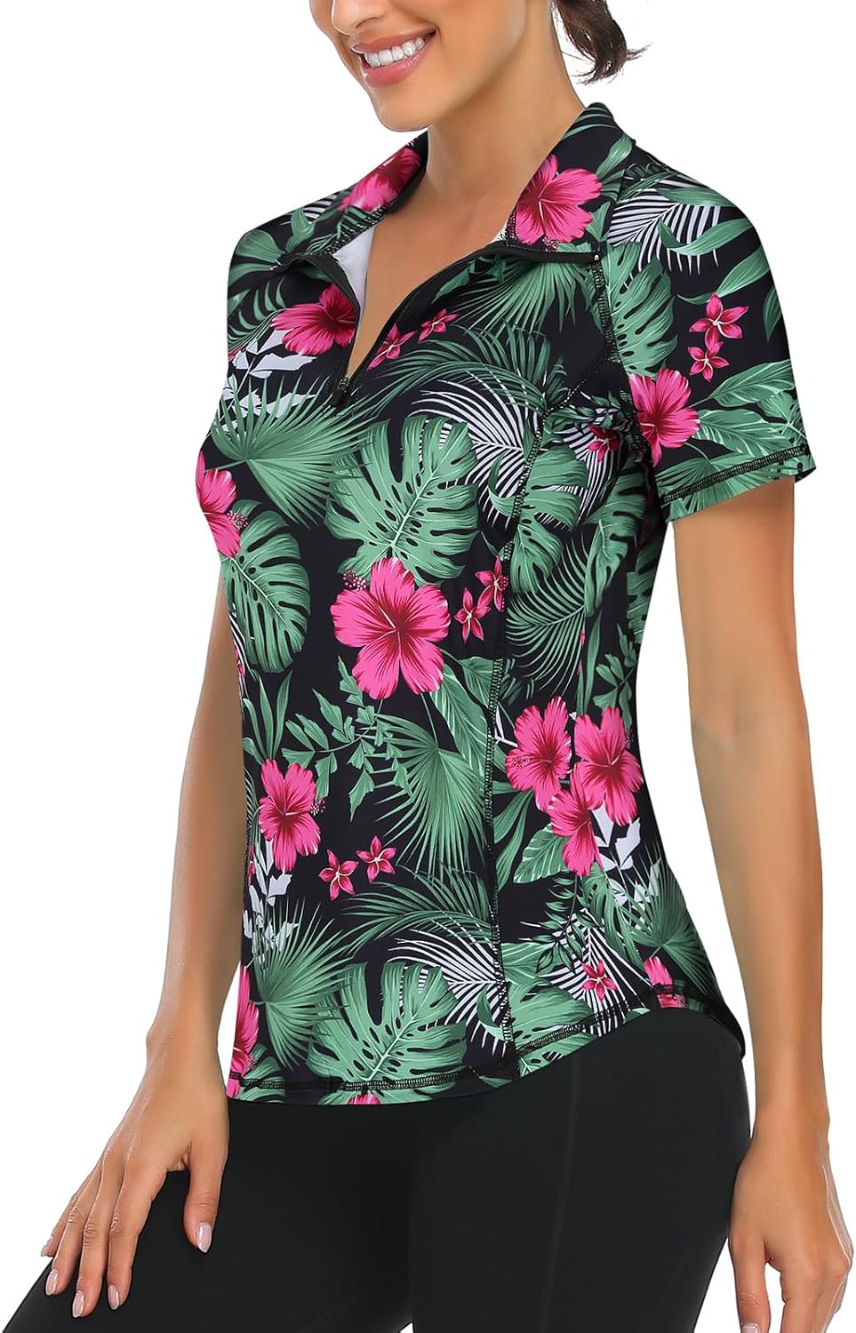 LURANEE Women's Short Sleeve Moisture Wicking Athletic Shirts Quarter Zip Pullover