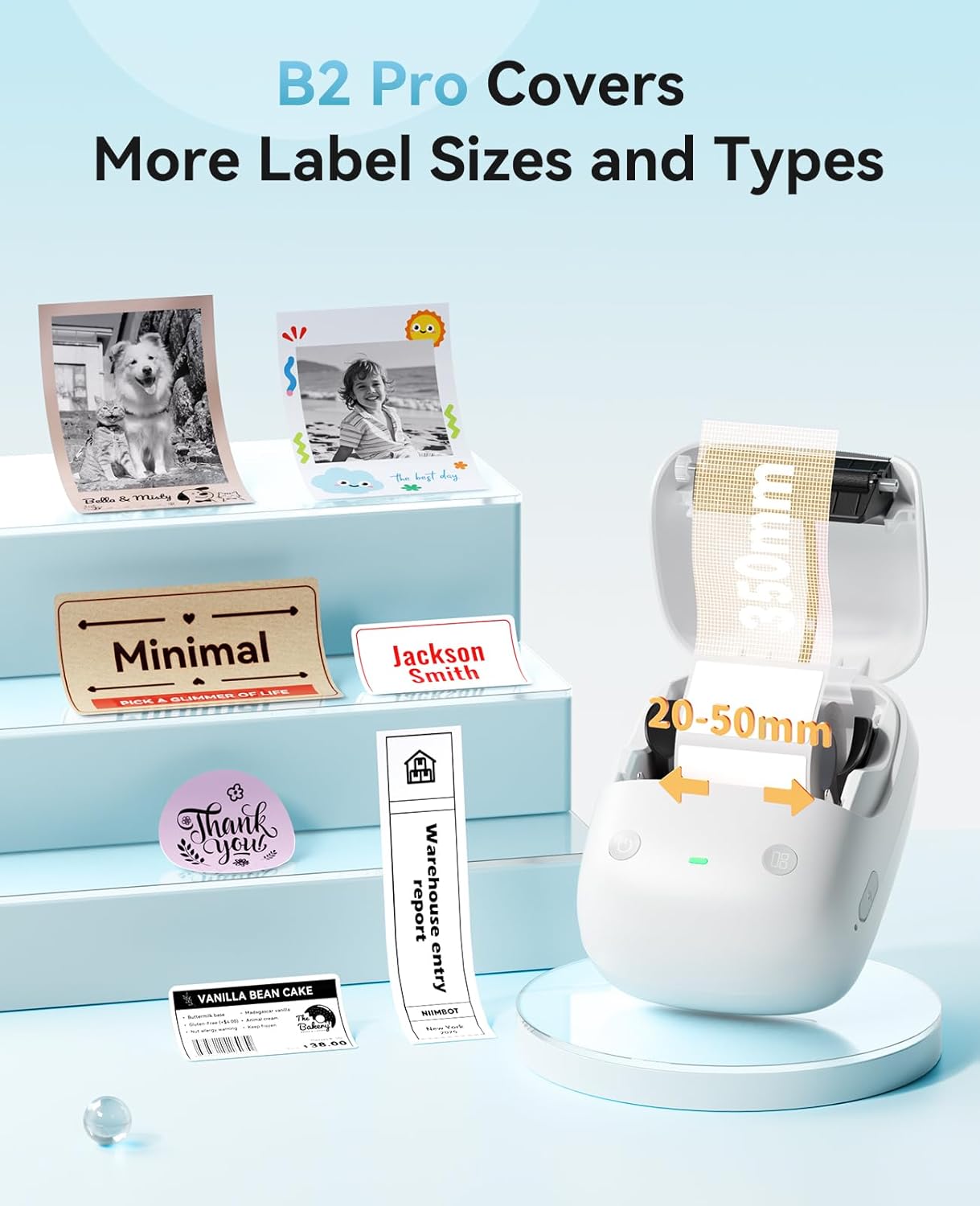 NIIMBOT B2 PRO Label Maker Machine, 300DPI HD Thermal Photo Label Printer, Support Red -Black Dual Color Printing, Sticker Printer for Home, Business and Office, Came with 1 Roll Label,Silver