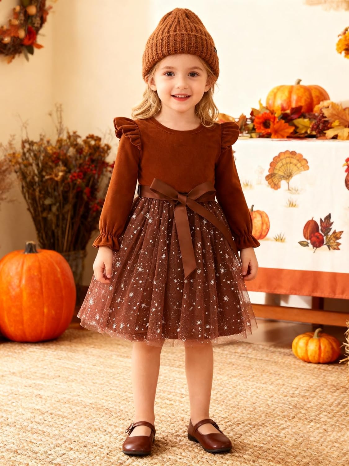 Patgoal Toddler Girls Tutu Dresses Velvet Tulle Dress with Sequin Long Sleeve Holiday Party Fall Winter Dress 2-7Y - Image 9