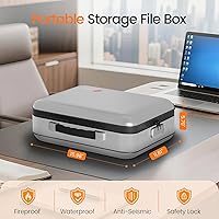 Vista 2 de Fireproof Document Box with Lock, 5200°F Fireproof Water Resistant Hard Case File Organizer Safe Box for Important Documents, Certificates, Laptop