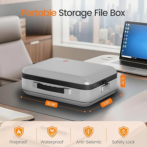 Miniatura 2 de Caja de documentos ignífuga con cerradura, 5200 F resistente al agua, estuche rígido organizador de archivos caja fuerte para documentos