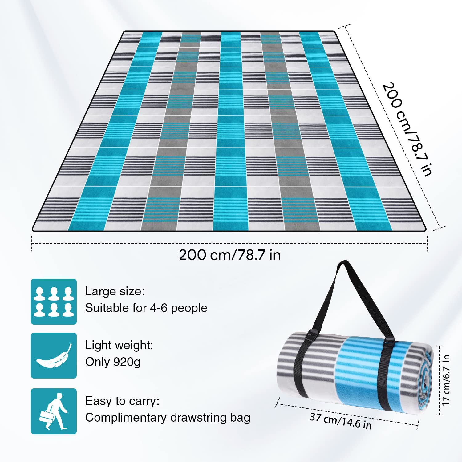 Coperta Picnic Impermeabile Witnewrage 200x200 Cm - Telo Spiaggia Con Maniglia, Resistente Sabbia E Calore - Foto 4