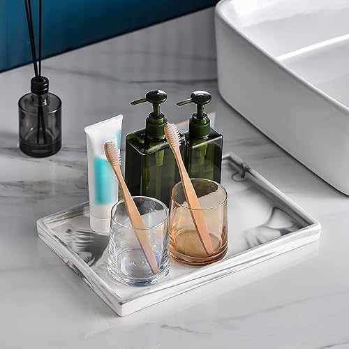 Miniatura 3 de Bandeja de baño de cerámica con diseño de mármol, soporte y organizador para joyas, perfume, vela, jabón, toalla, cosmética, bandeja grande para