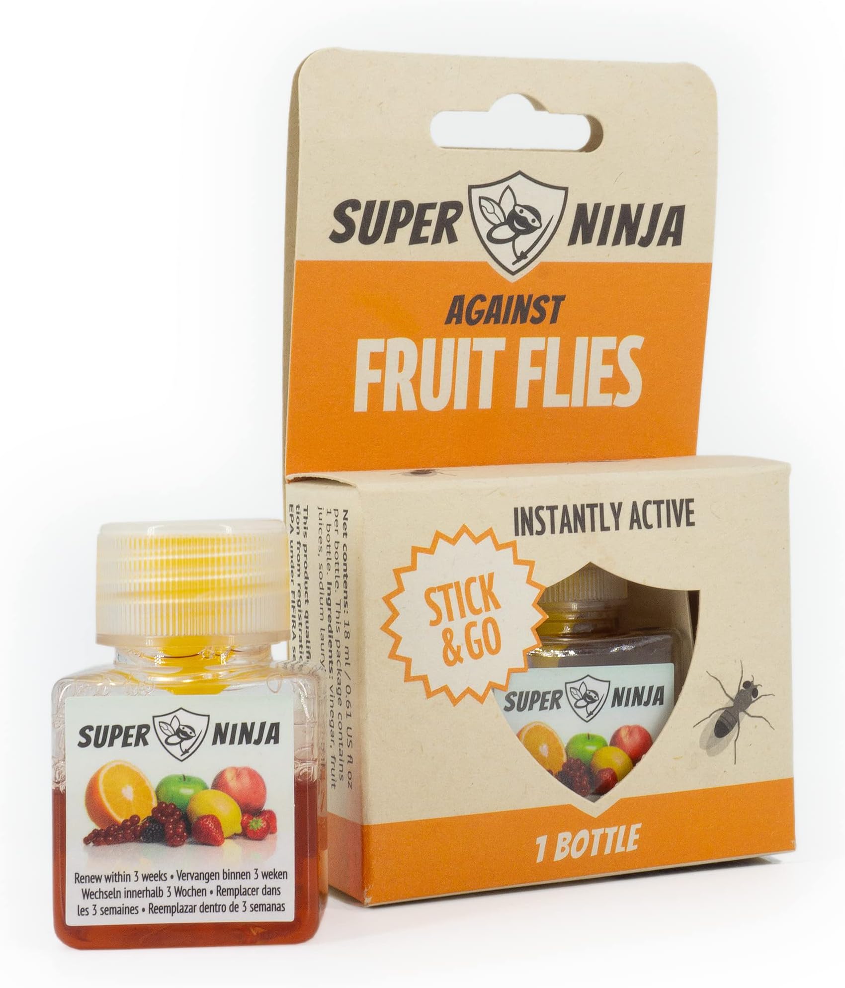 Super Ninja Fruit Fly Traps for Indoors - Highly Effective Ecological Fruit Fly Trap - Environmentally Responsible Fruit Fly Killer - User Friendly - Up to 3 Weeks per Trap (1 Trap)