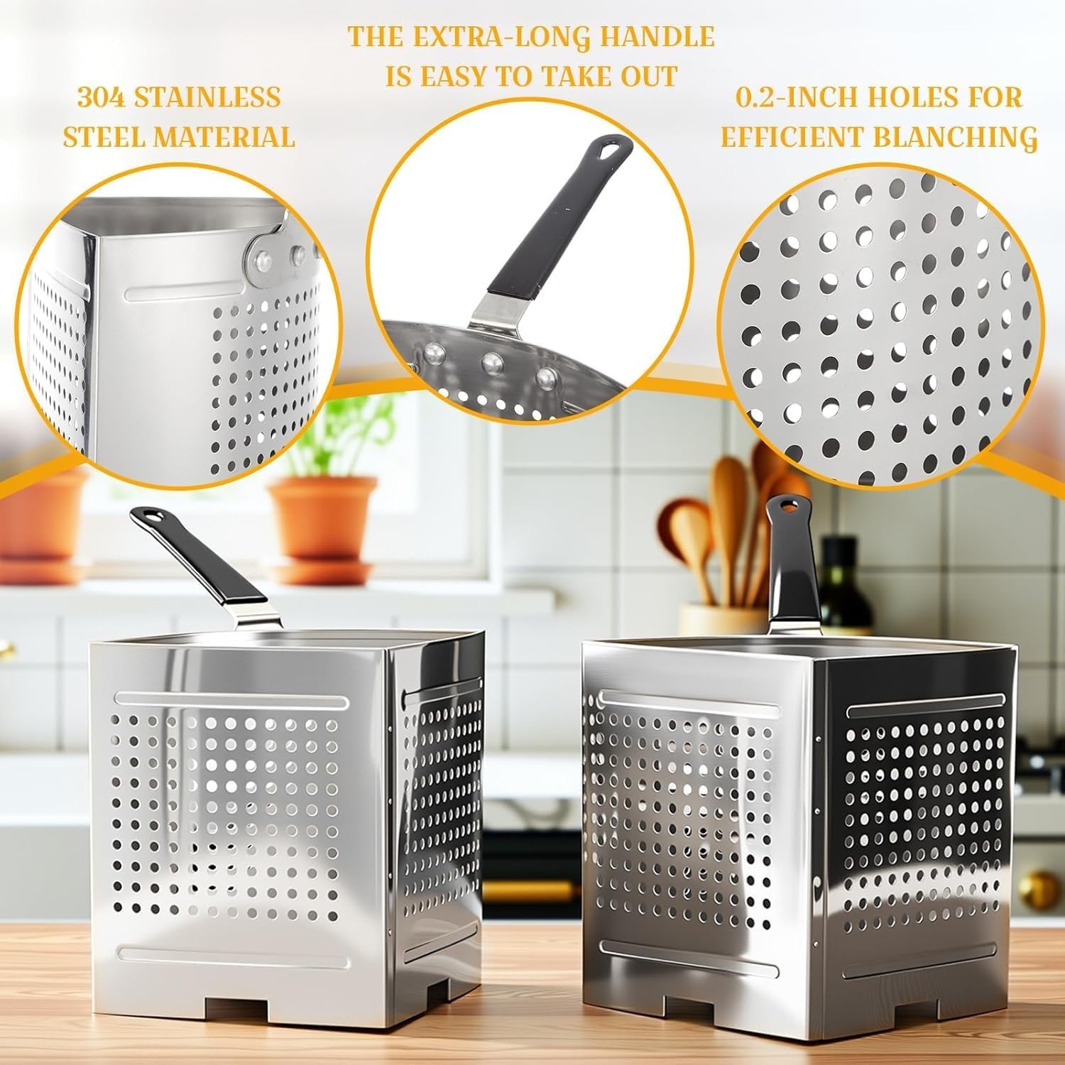5 Qt Pasta-Siebkorb Aus Edelstahl Mit PVC-Griffen, Ideal For Kochen Von Nudeln, Blanchieren Von Gemüse Und Meeresfrüchten