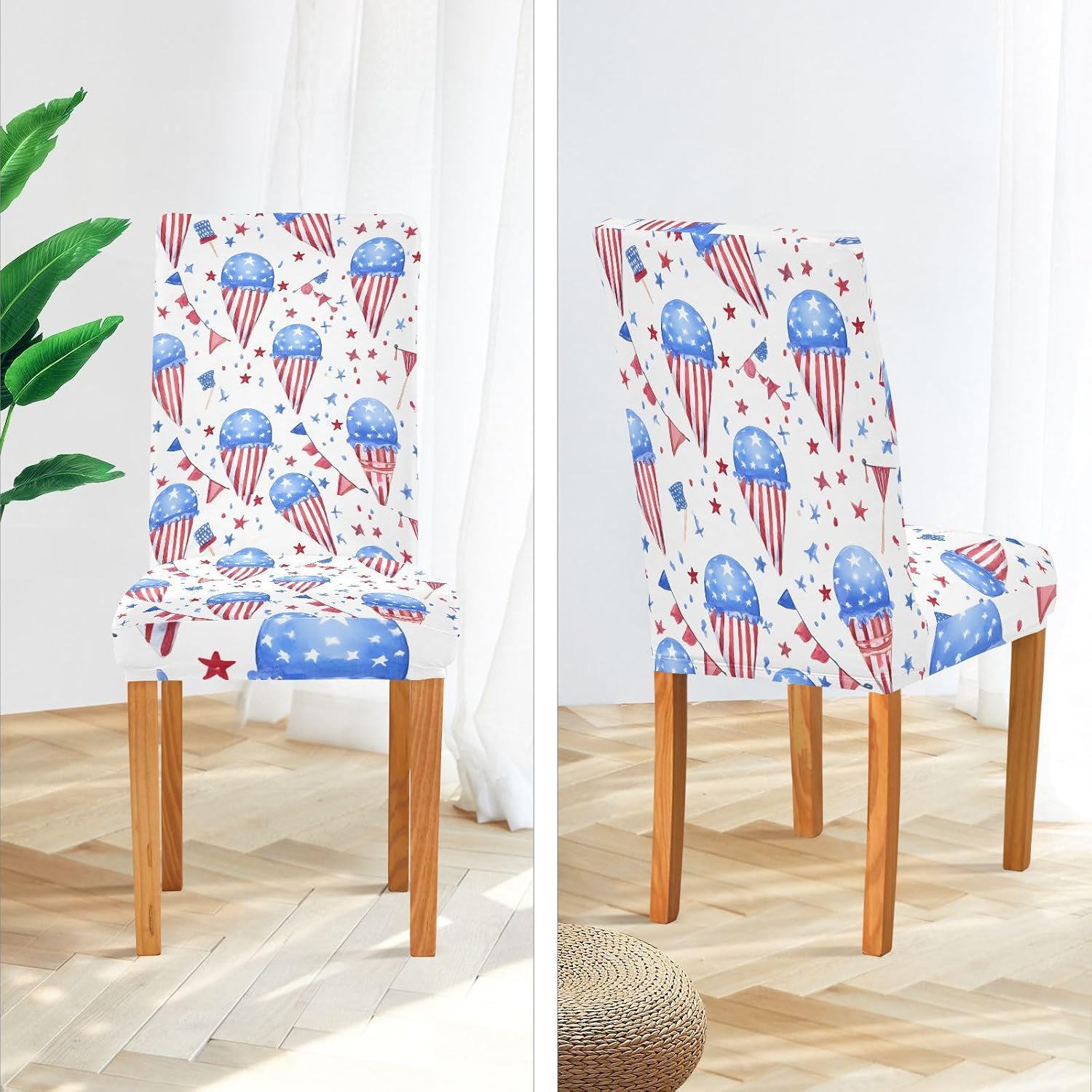 ALAZA Chair Covers for Dining Room, Flag Blue Ice Cream Stretch Chair Cover Sets Chair Protector Removable Washable for Ktichen Restaurant Hotel