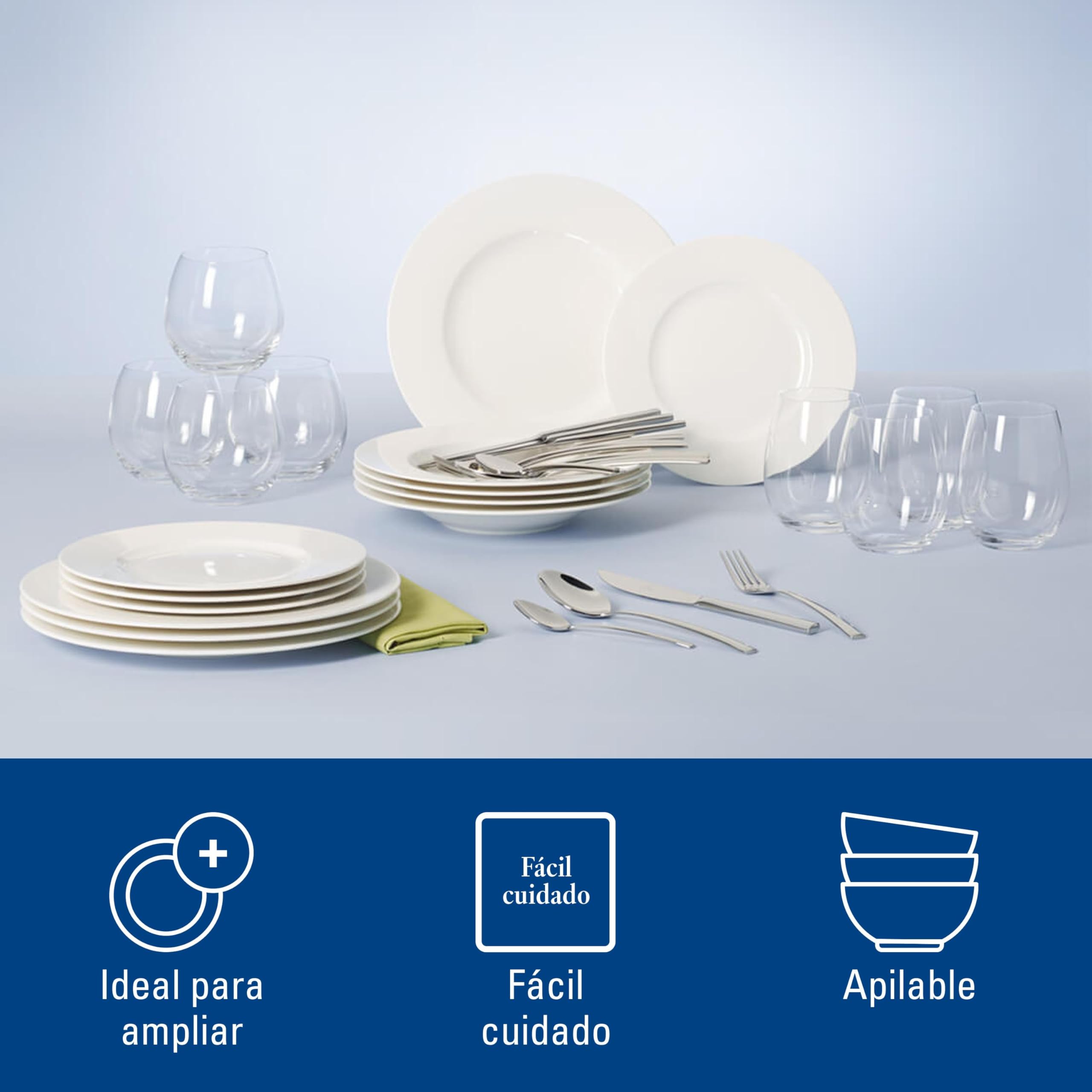 Villeroy & Boch - Wonderful World Set de Cena 12 Piezas para 4 Personas Blanco, Apto para Lavavajillas, Apto para Microondas, Platos de Cerámica, Vajilla Blanca, Porcelana Premium