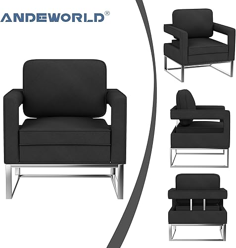 Miniatura 15 de Andeworld Silla decorativa, sillón de mediados de siglo, tapizado, moderno, para lectura, descanso, sala de estar, dormitorio, apartamento (beige)