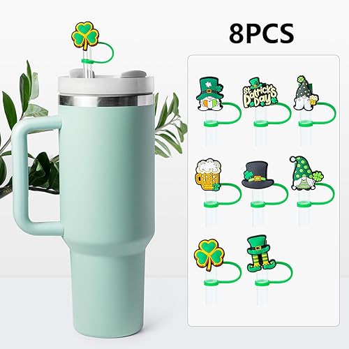 Miniatura 4 de 8 tapas de paja del día de San Patricio para copa Stanley, 0.394 in, reutilizables, lindos accesorios para popotes para beber, protector portátil,
