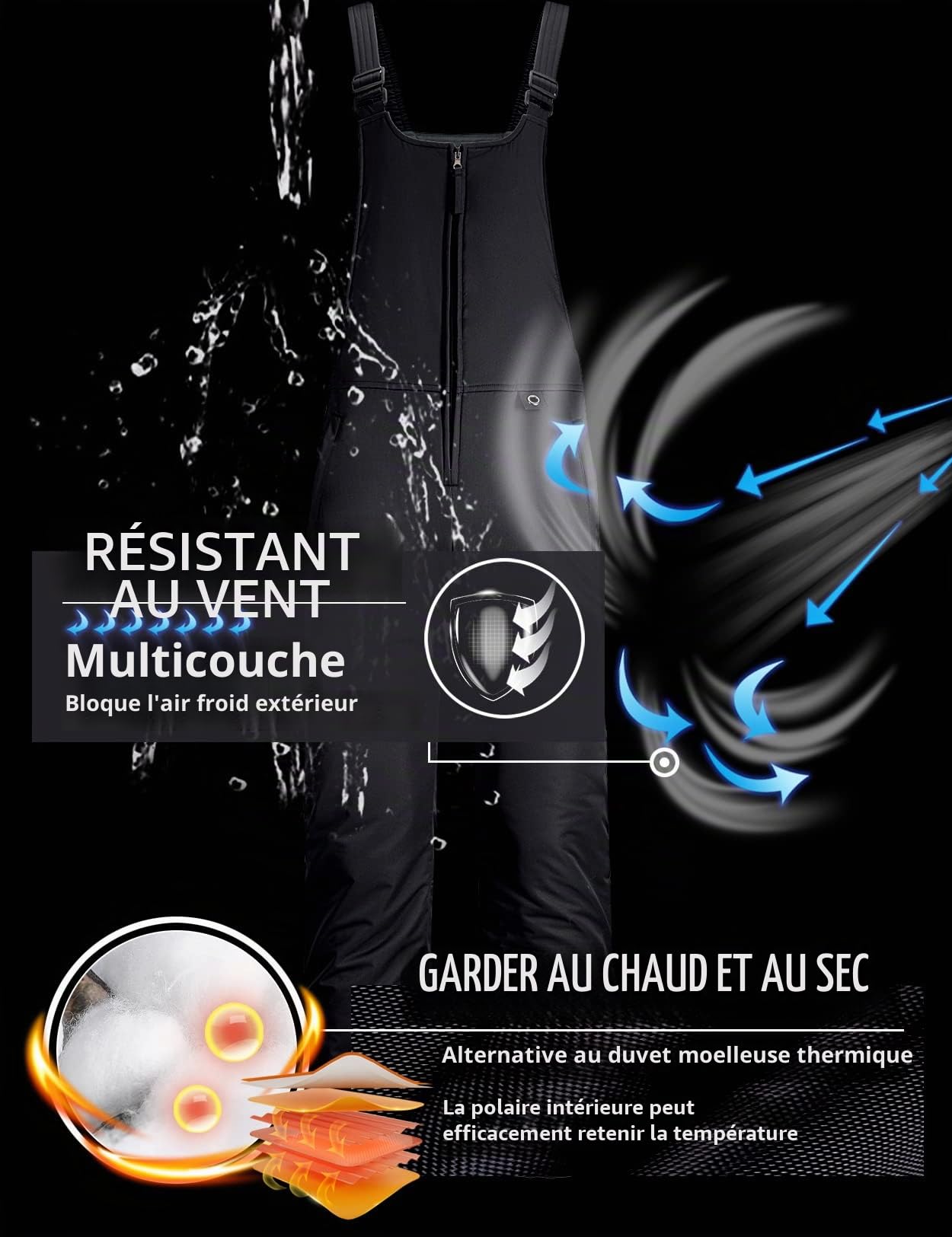 GEMYSE Femme Pantalon de Ski d'hiver avec Bretelles Ajustable Salopette Coupe-Vent Imperméable