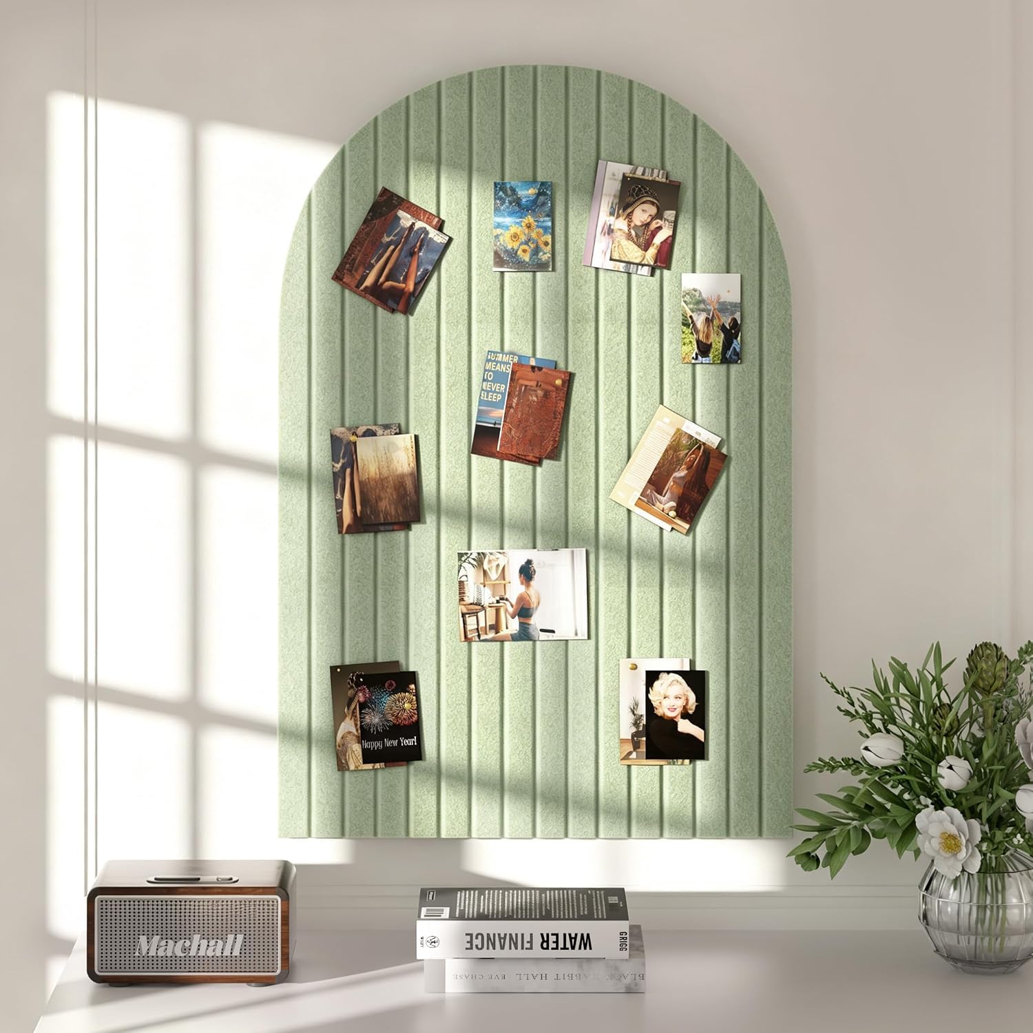 Climberty® Arched Felt Bulletin Board with 50 Push Pins 35x24 Inch Wall Pin Board for Photos Notes Schedules Mood Board Home Office Bedroom Decor, Ribbed Felt Notice Board (Green)