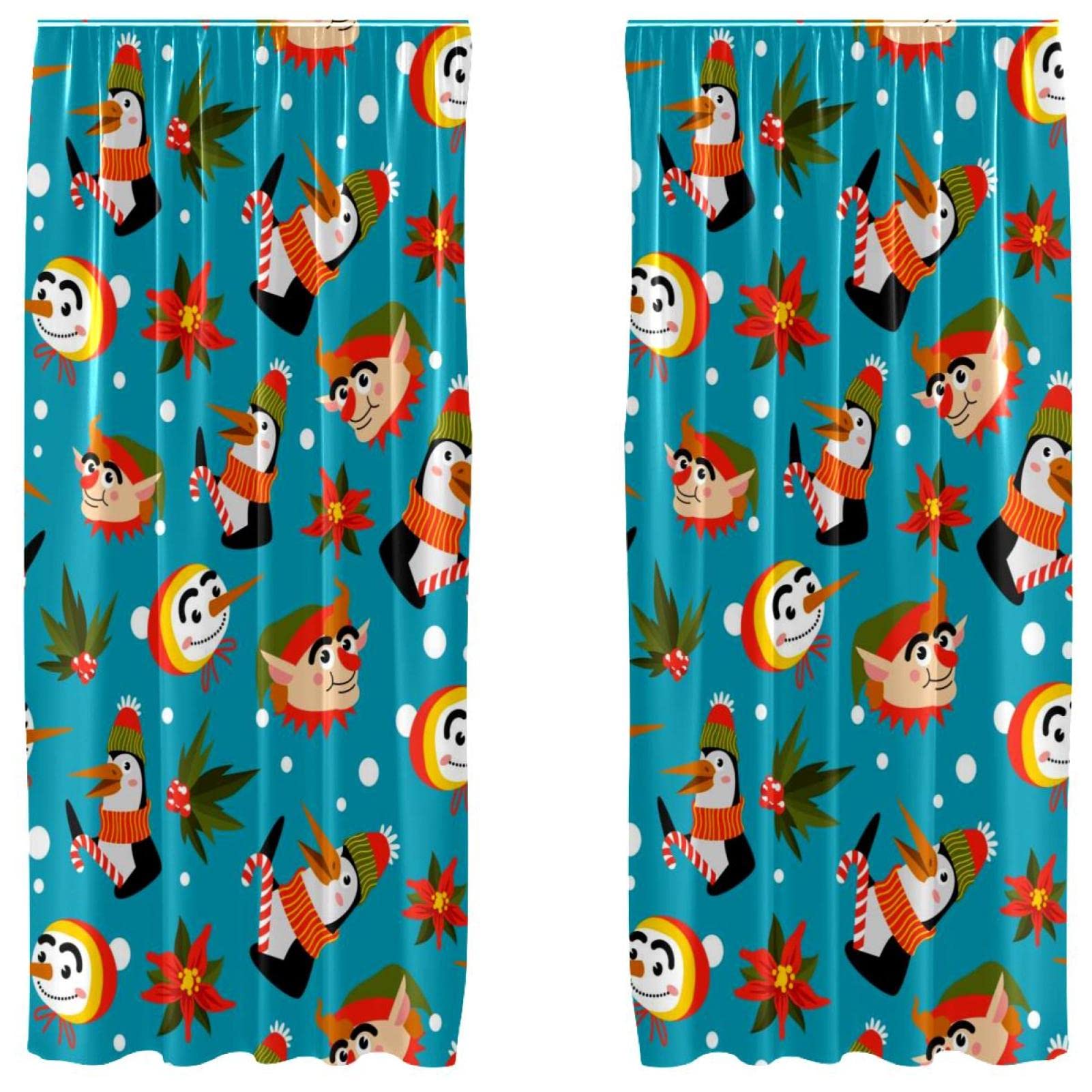 Cortinas navideñas de pingüino colorido para decoración de dormitorio y salón