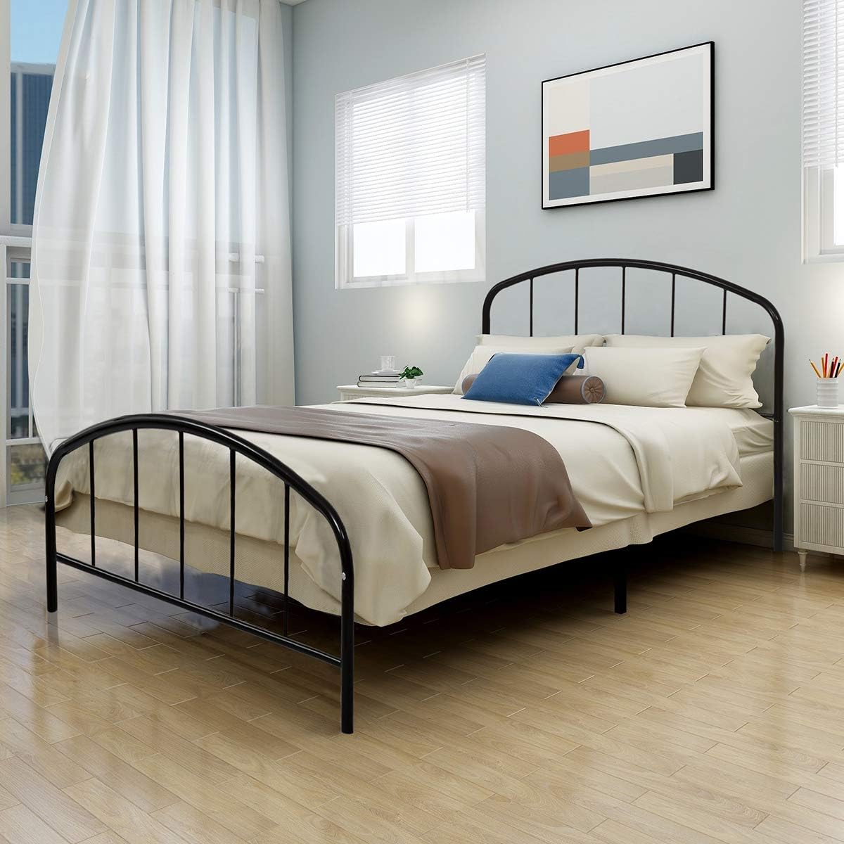 JURMERRY Bed Frame Full Metal Platform Beds with Headboard & Footboard Heavy Duty Steel Slat Mattress Foundation 14 Inch Box Spring Replacement,Black