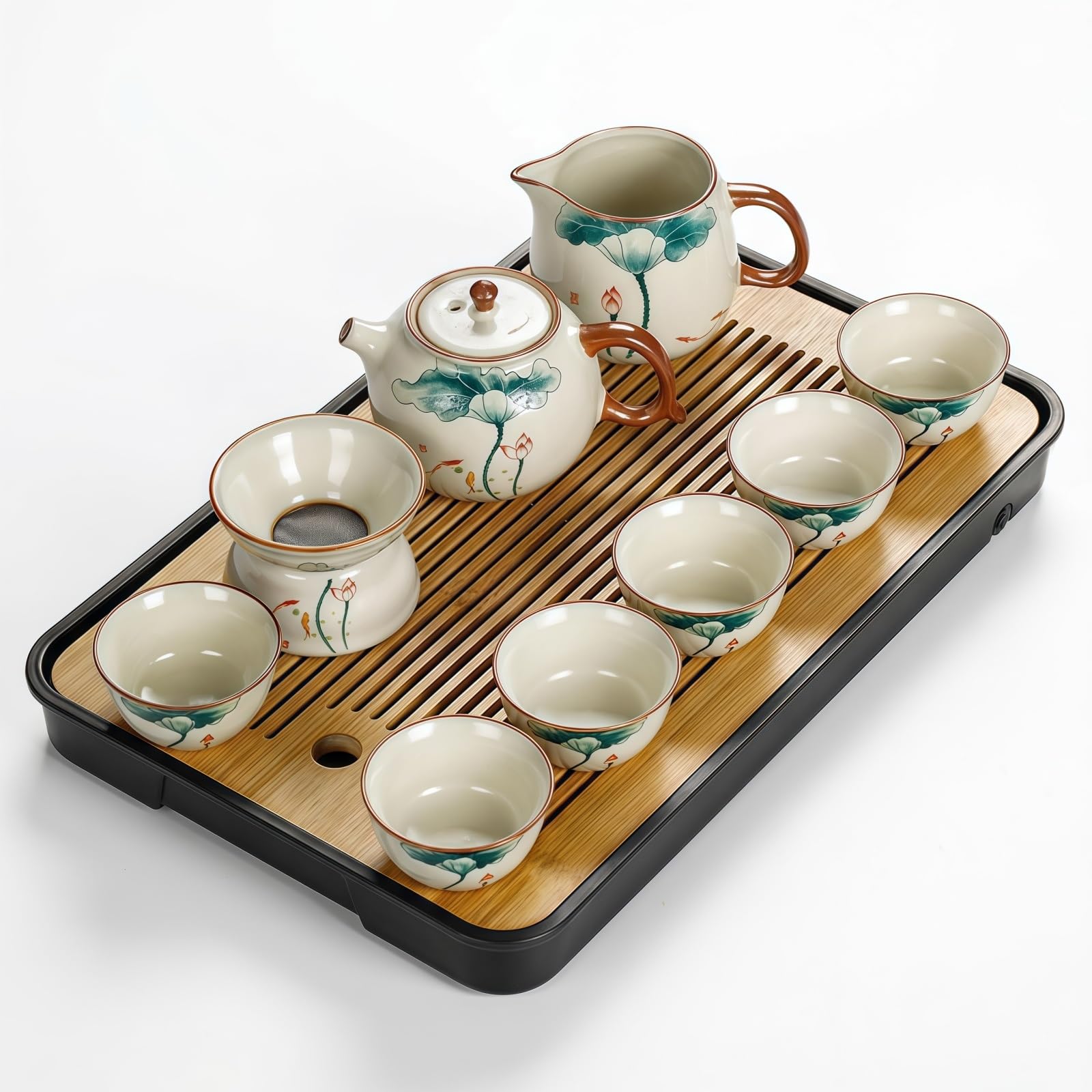 Juego de té Gongfu completo con tetera de porcelana, tazas y colador para oficina