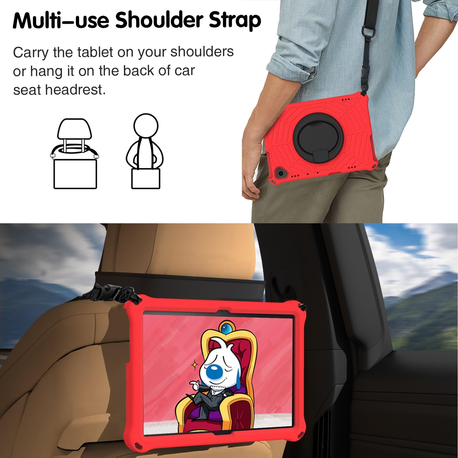 Custodia protettiva completa Custodia antiurto Compatible with bambini compatibile con Huawei MediaPad T5 10.1", supporto girevole leggero + custodia con tracolla Compatible with Huawei MediaPad T5 10