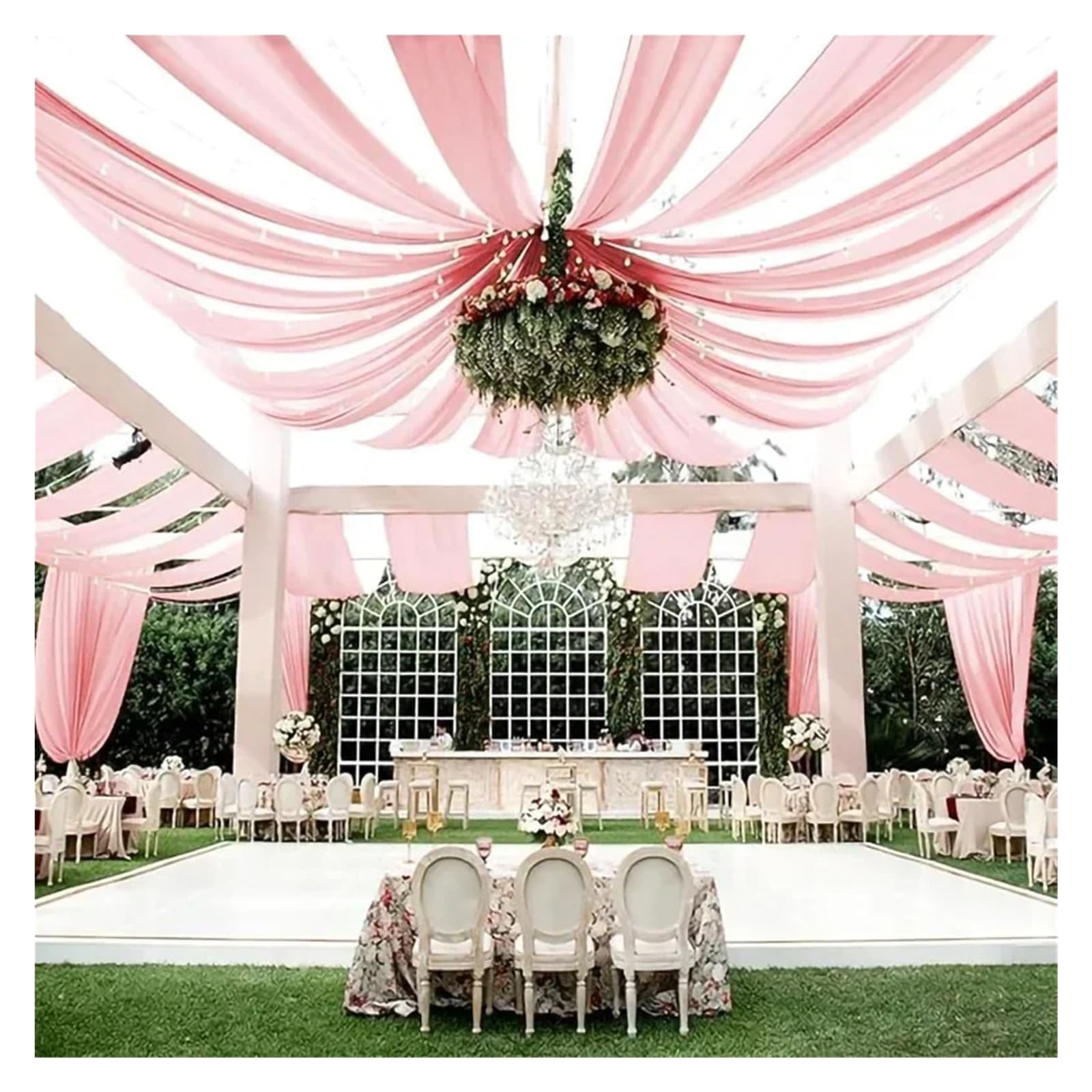 Drapé de plafond en mousseline de soie rose pâle 150x600cm pour arche de mariage