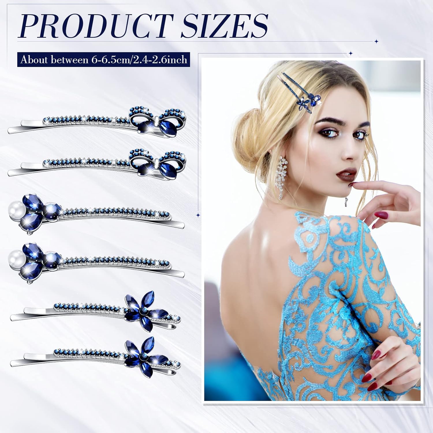 Hanaive 12 Pcs Vintage Crystal Rhinestone Hair Pins Bridal Side Clip for Bride Bobby Pins Hair Jewelry Accessories Bling Diamond Butterfly Barrettes for Wedding Women(Navy) - Image 2