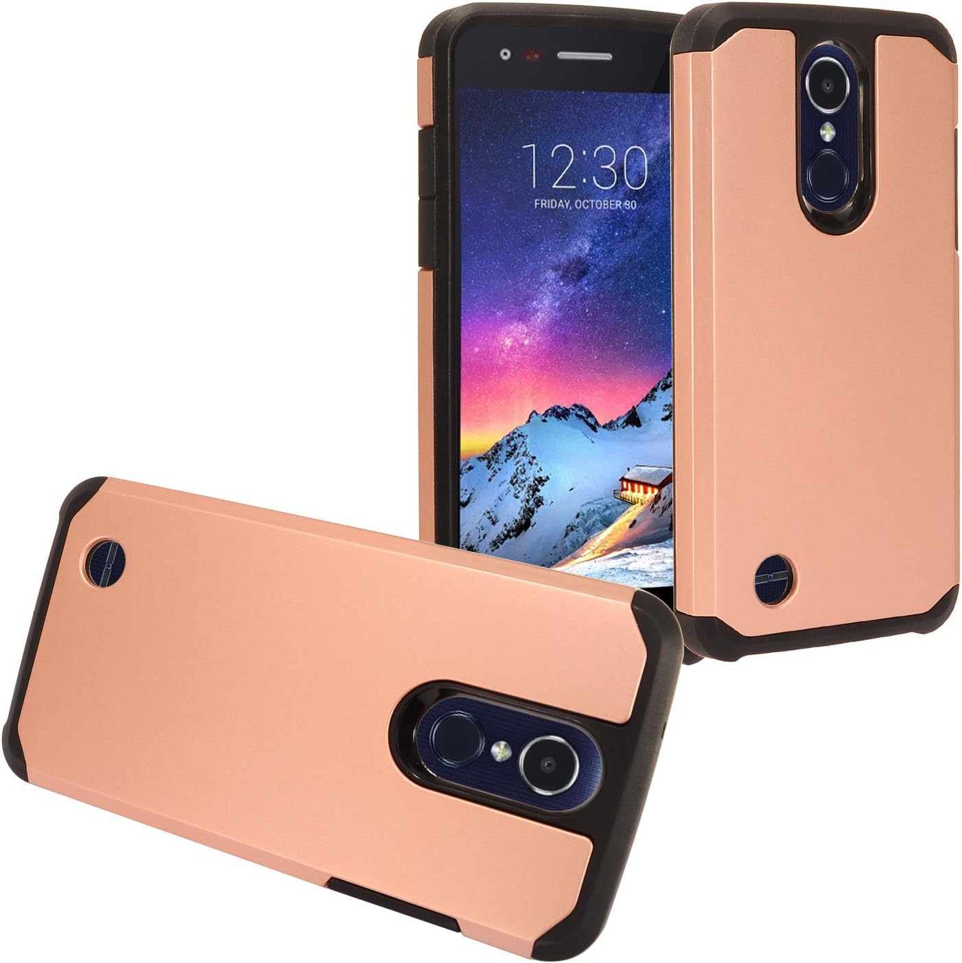 Z-GEN - Compatible with LG Tribute Empire, Tribute Dynasty, Aristo 3/2 /2 Plus, Phoenix 4, Fortune 2, Risio 3, Zone 4, Rebel 4, K8S 2019/K8+ - Rubberized Hard Case + Tempered Glass - AH2 Rosegold