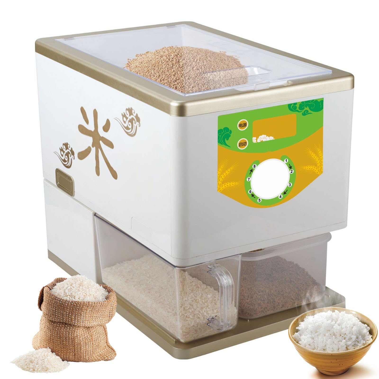 Dispensateur de riz automatique avec baril visible et conteneur de grande capacité pour cuisine