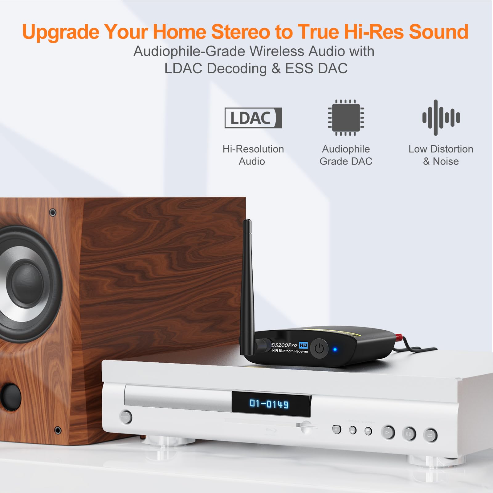 1Mii DS200Pro Bluetooth 5.3 Receiver for Home Stereo, HiFi Wireless Audio Adapter with LDAC, Built-in DAC, Long Range, Optical & RCA Outputs — Amazon image 2