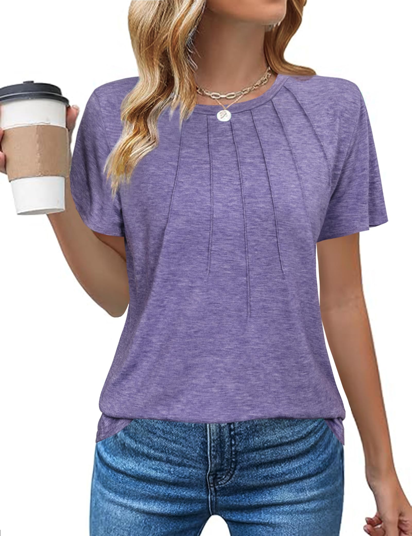 Gyabnw Tshirt Damen Sommer Rundhals Oberteile Elegant Basic Tops Frauen Blusen Kurzarm Damen Baumwolle Lässige Sommershirt
