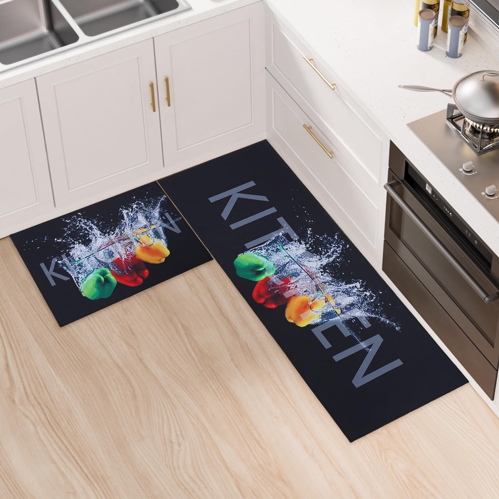 LY4U Set Of 2 Floor Mats - Washable Kitchen Rugs for Home Floor, Carpet for Hallway, Dining Room, Entryway, Pet