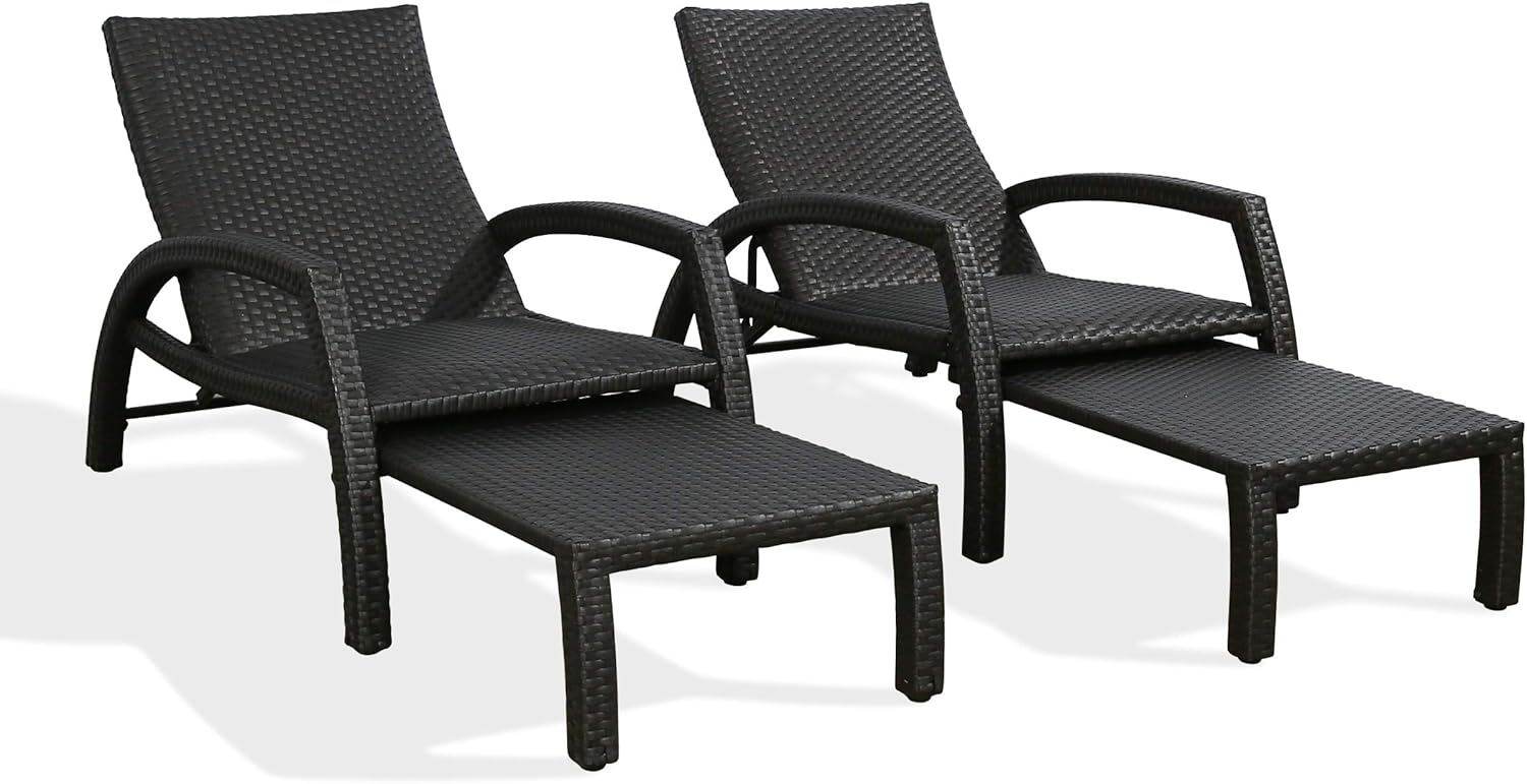 Iwicker Patio Convertible Handwoven Rattan Chaise Lounge