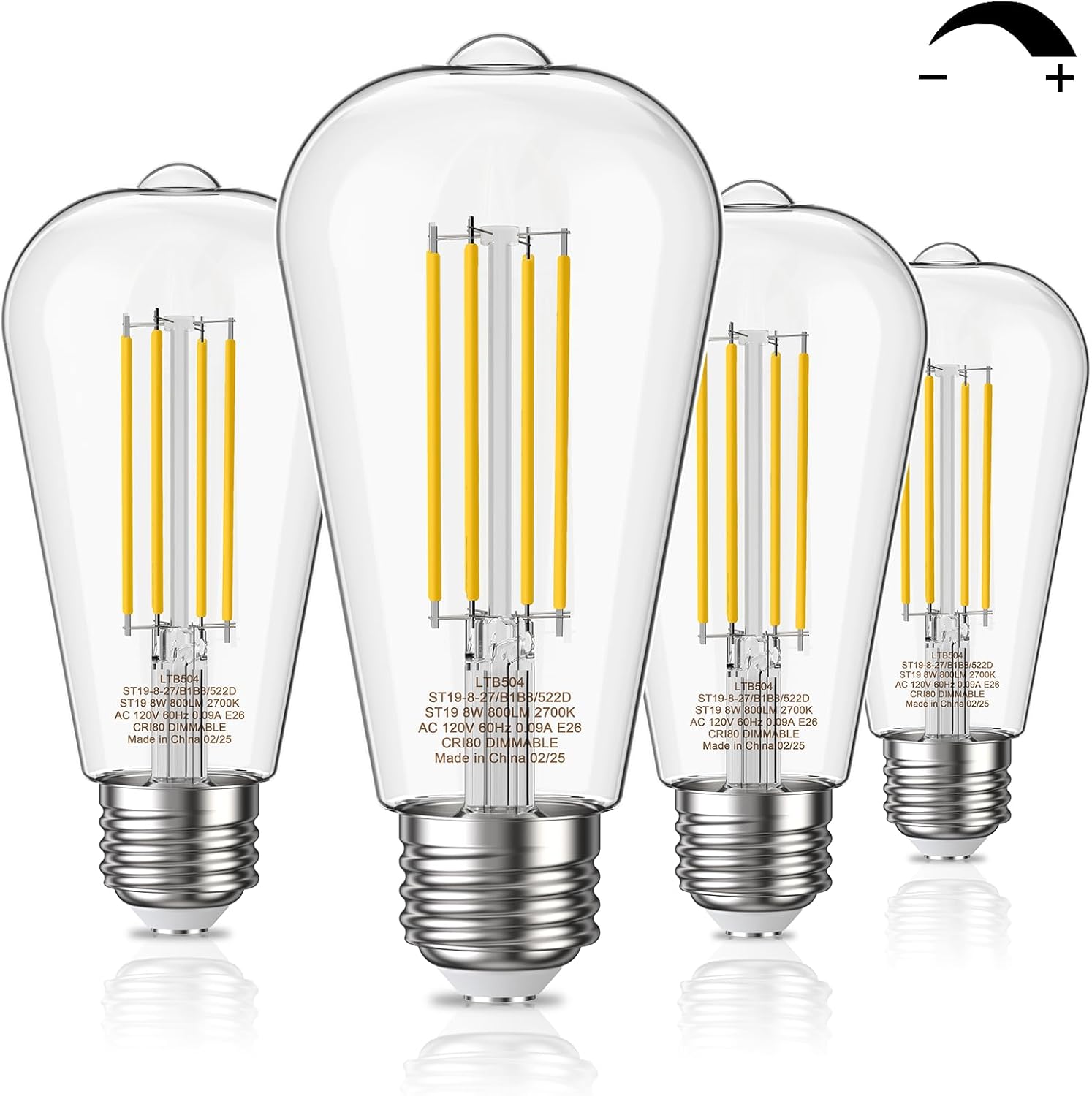 Edison Light Bulbs 5.5W, 60W Equivalent Dimmable Vintage LED Light Bulbs, 500LM E26 Medium Base Soft White 2700K LED Bulb,ST19 90+ CRI Decorative Filament LED Bulb,Clear Glass, 4 Pack