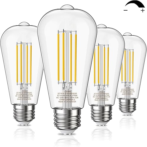 Miniatura 13 de Bombillas Edison, bombillas vintage regulables de 8 W, equivalentes a 60 W de bombillas incandescentes, luz blanca cálida 2700 K 500 lm, bombilla