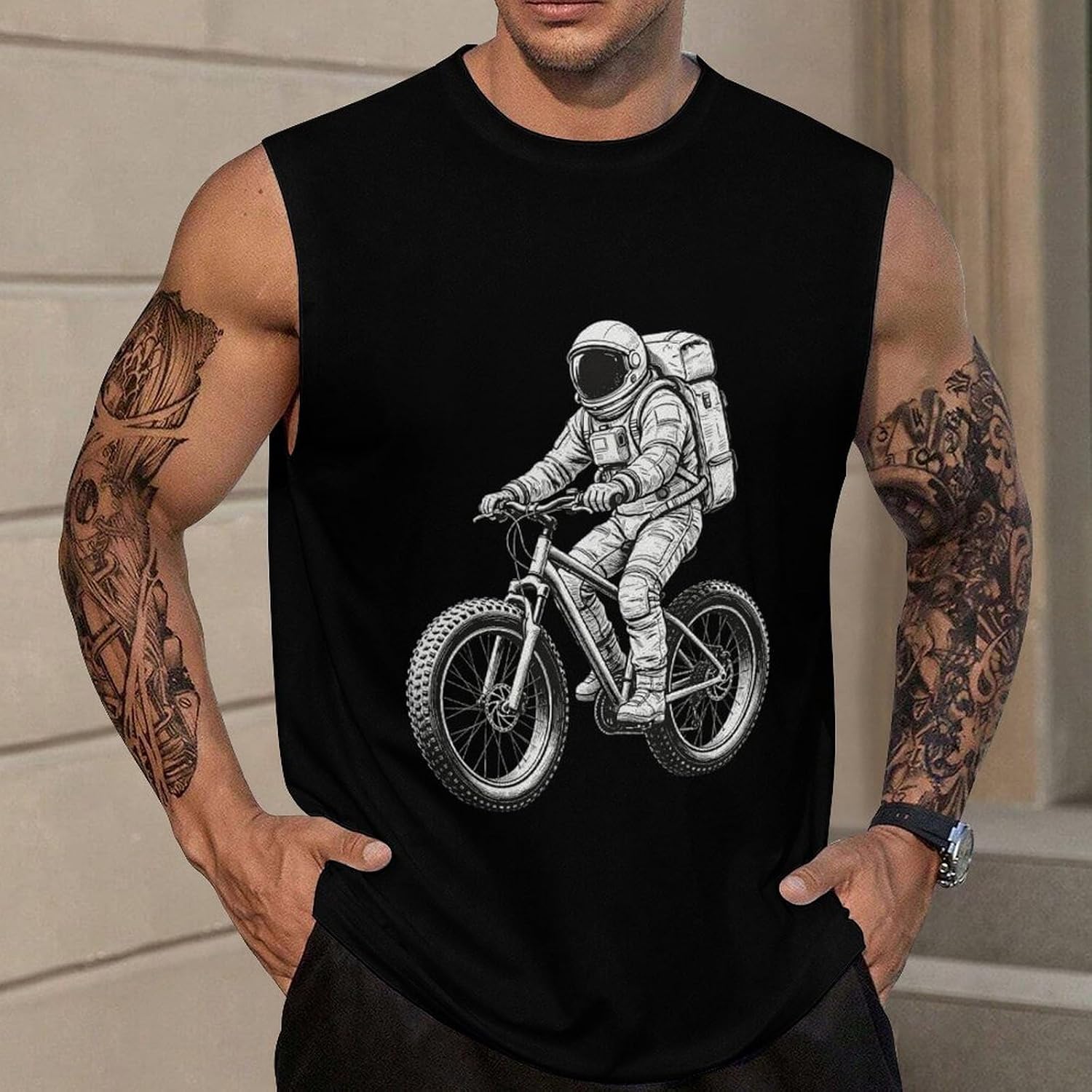 Astronaut Cycling Men Summer Sleeveless Crew Neck Top 5XL