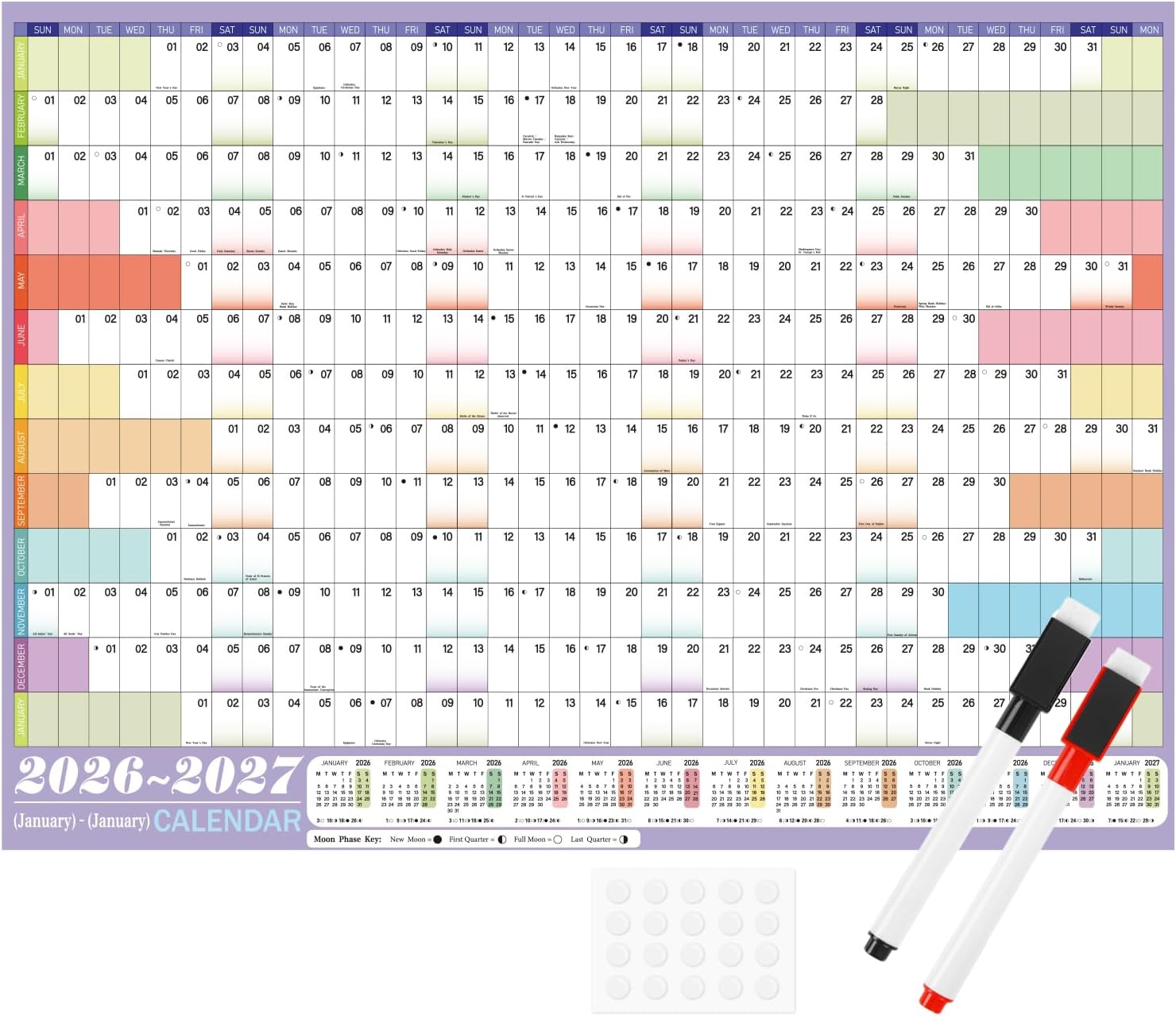 SULOLI 2026 Wall Planner,A1 Yearly Wall Calendar 2026 Large Year Planner UK for Staff Office (85X58CM)