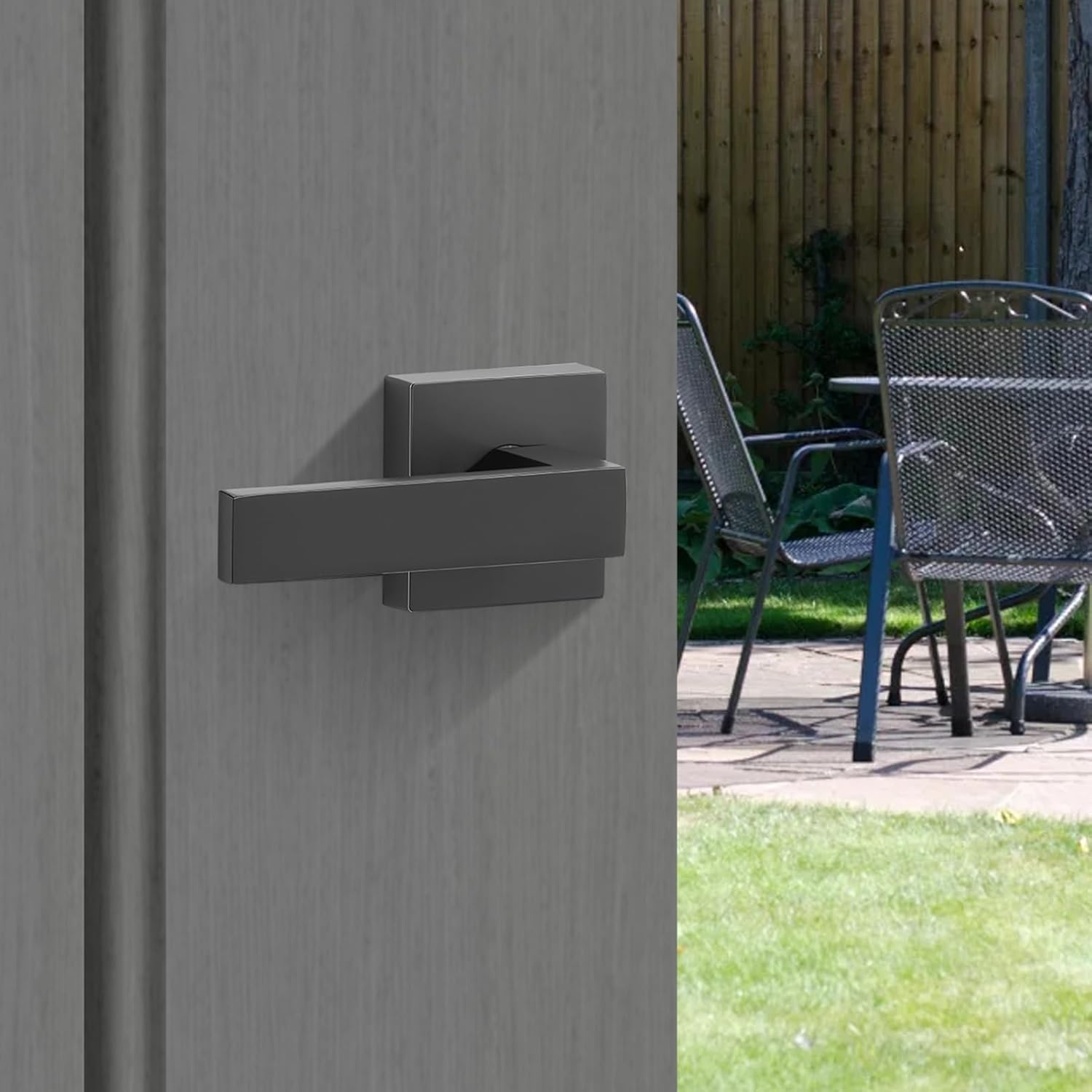 VEVOR Front Door Handle, Square Entry Handle Set with Lever, No Lock, Adjustable Hole Space, Zinc Alloy Die-Casting, Reversible for Right and Left Handed Entrance and Front Doors, Matte Black