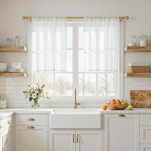 Miniatura 36 de MYSKY HOME Cortinas traslúcidas de 63 pulgadas de largo para dormitorio, paneles de cortina para ventana que filtran la luz, protegen la privacidad