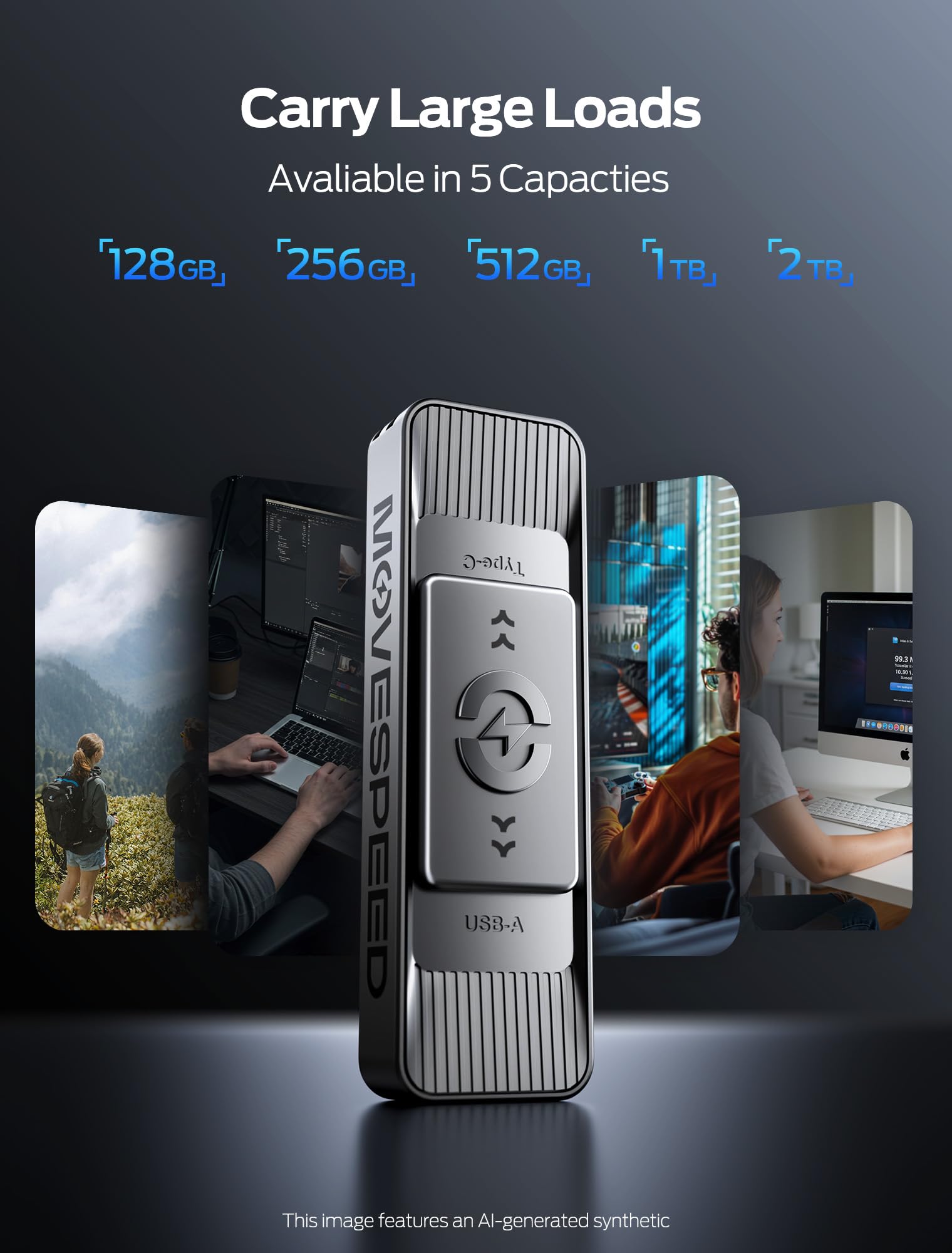 MOVE SPEED Unidades de estado sólido de 512 GB con puertos duales y diseño push-pull, velocidad de lectura de 550 MB/s, unidad SSD portátil tipo C + USB 3.2 para iPhone 15/16/Android/Mac
