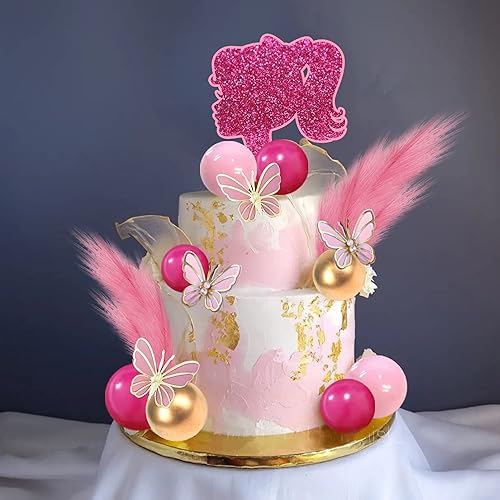 Miniatura 7 de Decoración para pastel de niña rosa intenso, bolas de mariposa rosa, decoración bohemia para tartas, bodas, baby shower, aniversario, cumpleaños,