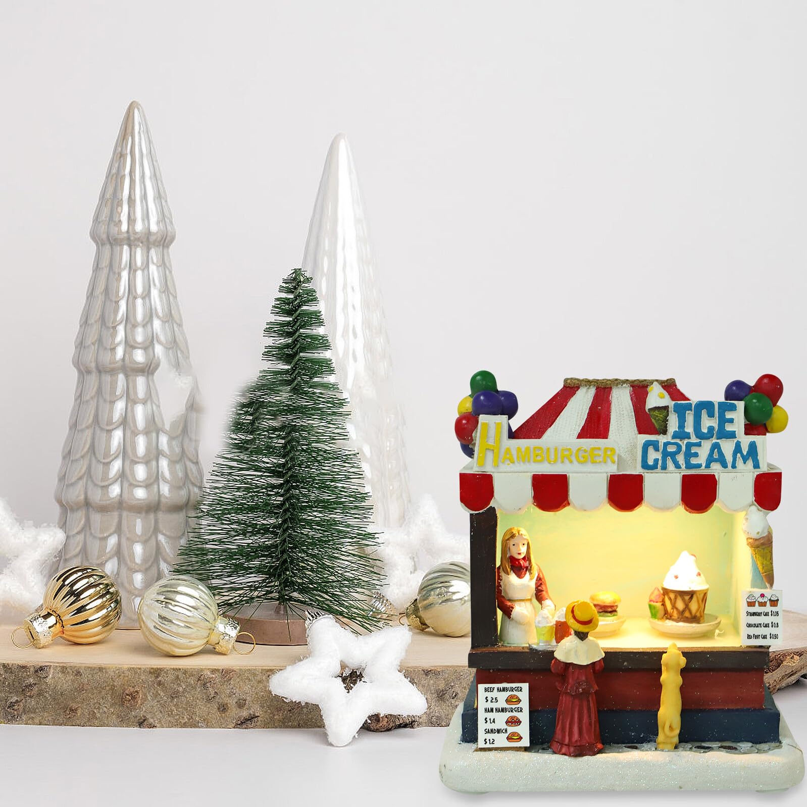 Casa Luminosa di Natale in Resina LED Decorazione Natalizia da Tavolo Piccola e senza Batterie Ornamento Festivo per Ambienti Interni e Regalo di Natale