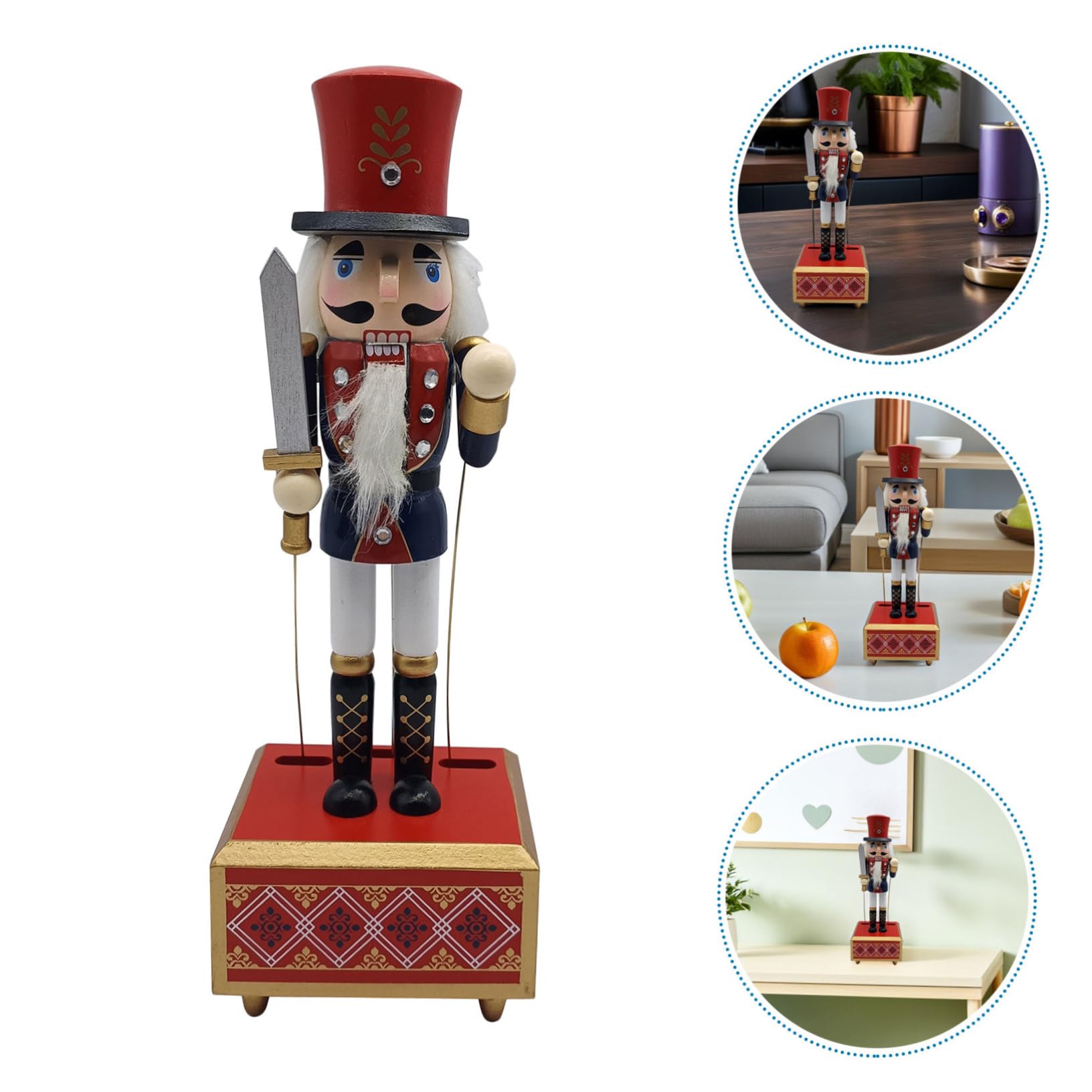 Cabilock Carillon in Legno Forma Di Schiaccianoci Decorazione Natalizia Carica Statuina Musicale Per Feste Di Natale