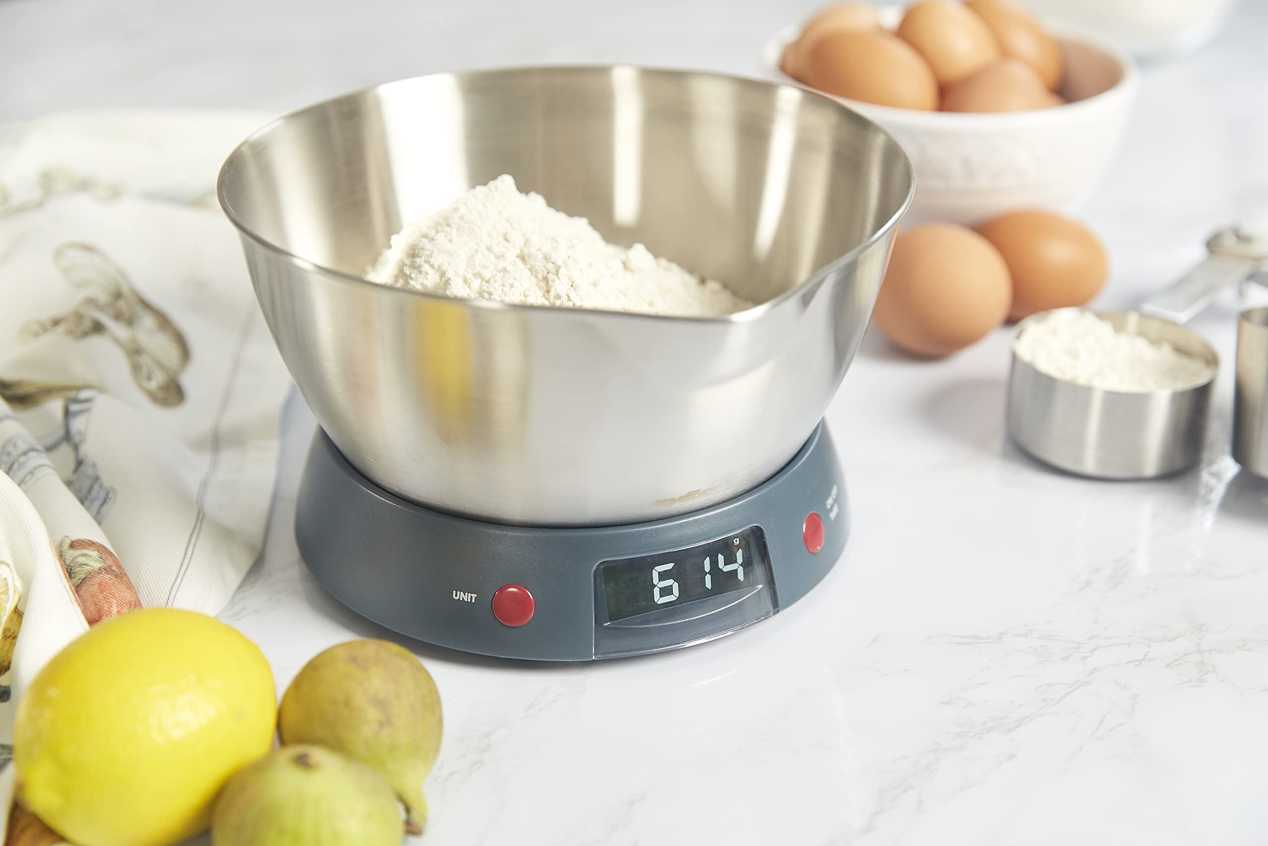 Zyliss E970054 Balance de Cuisine électronique de Haute Précision 5kg avec écran LCD, avec Bol en Acier Inoxydable pour Mesurer les Aliments ou Les Liquides
