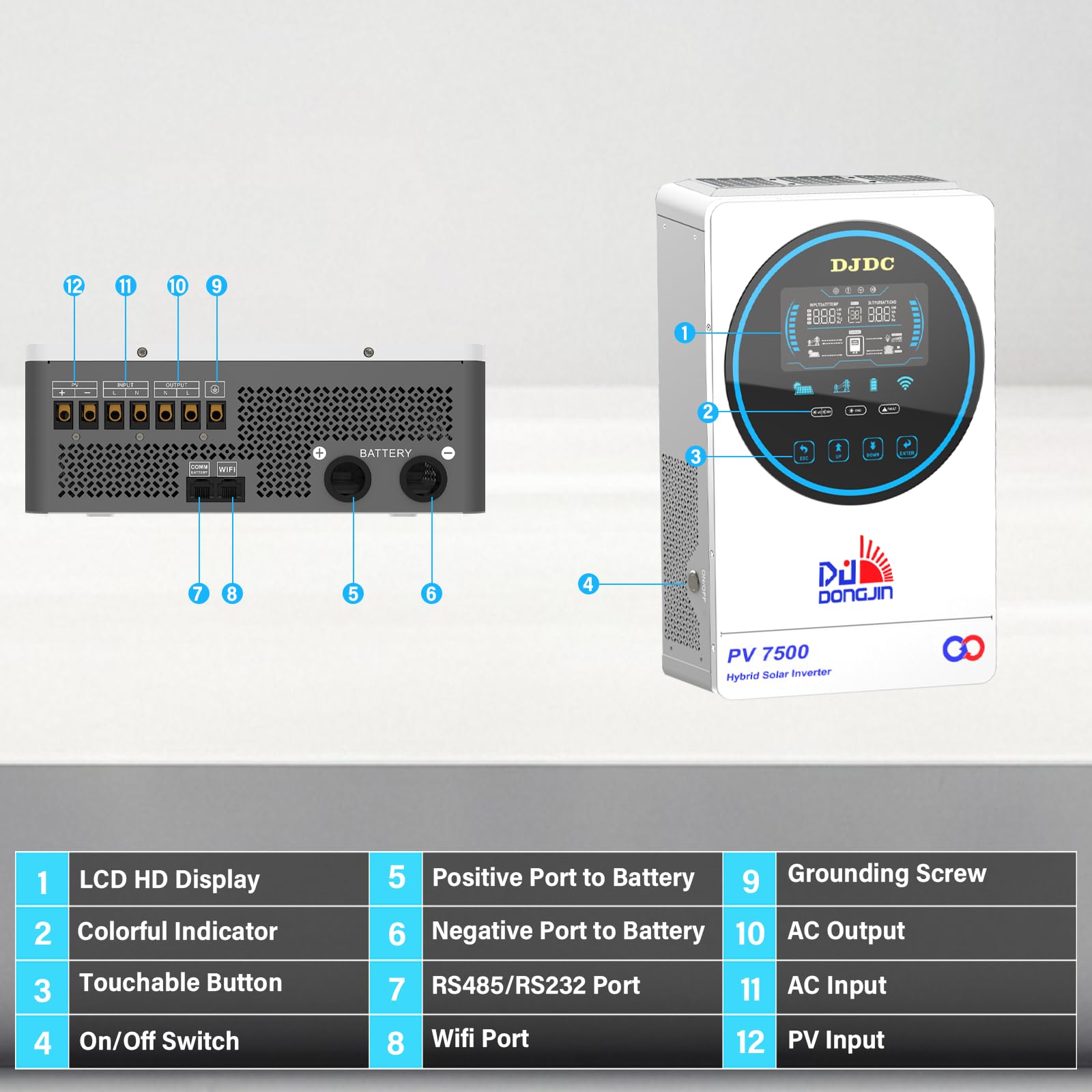 Inversor de energía solar híbrido de 6500 W, 48 V, sistema de batería de 48 V CC, salida AC de 230 V, inversor de onda sinusoidal pura, regulador de carga solar MPPT integrado, con pantalla