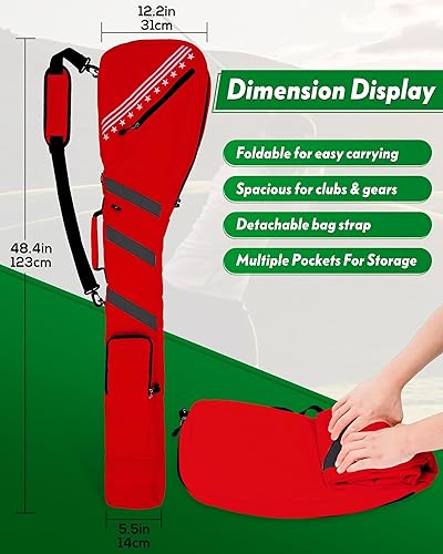 Miniatura 3 de Big Teeth Bolsa de golf domingo, pequeña bolsa de golf ligera, bolsa de golf Par 3 para unos pocos clubes, práctica con correa de transporte,