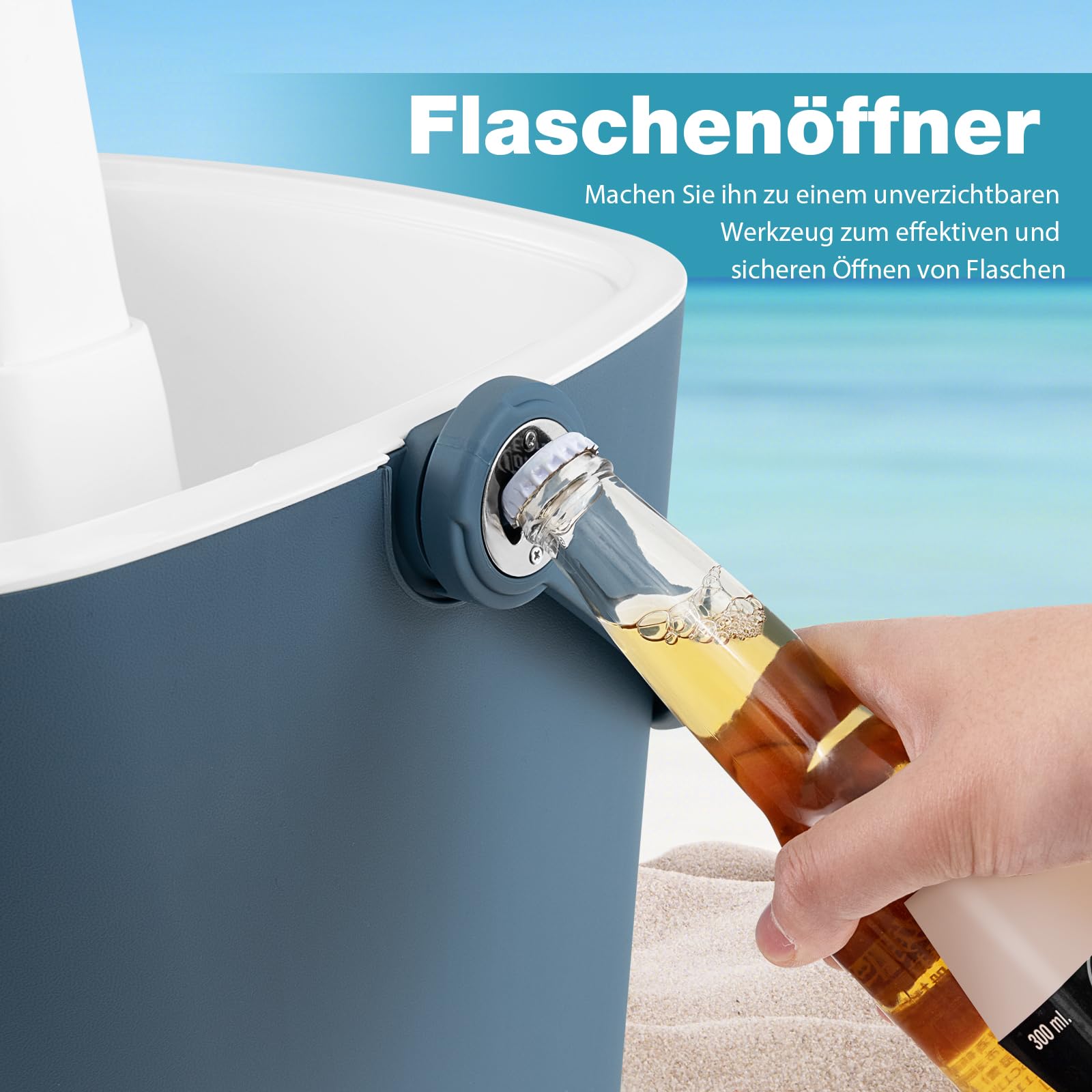 GYMAX Cool Bar con asa, enfriador de cerveza y vino portátil de 15 L con pinzas de hielo y abrebotellas, mesa auxiliar 3 en 1 con compartimento interior, incluye función de refrigerador, enfriador de