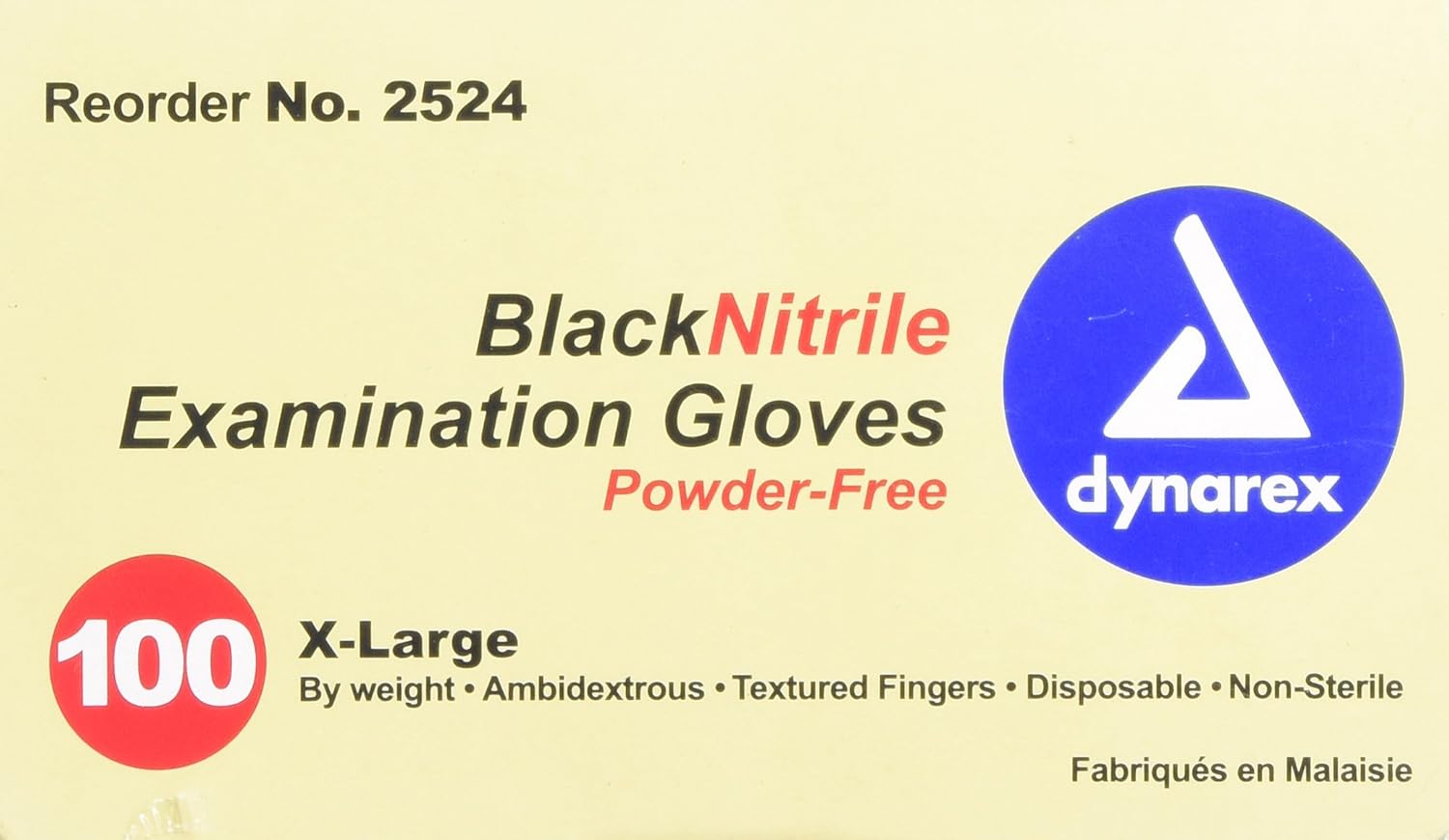 Dynarex Nitrile Exam Gloves, Black, X-Large, 100Count
