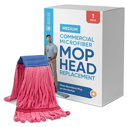 Medium Microfiber Tube Mop (14 oz.) | Industrial Wet Mop Head Refill | for Commercial and Industrial Use | Machine Washable (Red, 1)