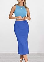 Vista 3 de PRETTYGARDEN Conjunto de 2 piezas de verano para mujer, cuello redondo, sin mangas, con abertura, falda midi