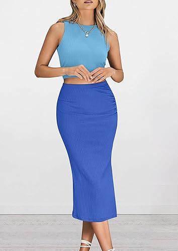 Miniatura 3 de PRETTYGARDEN Conjunto de 2 piezas de verano para mujer, cuello redondo, sin mangas, con abertura, falda midi